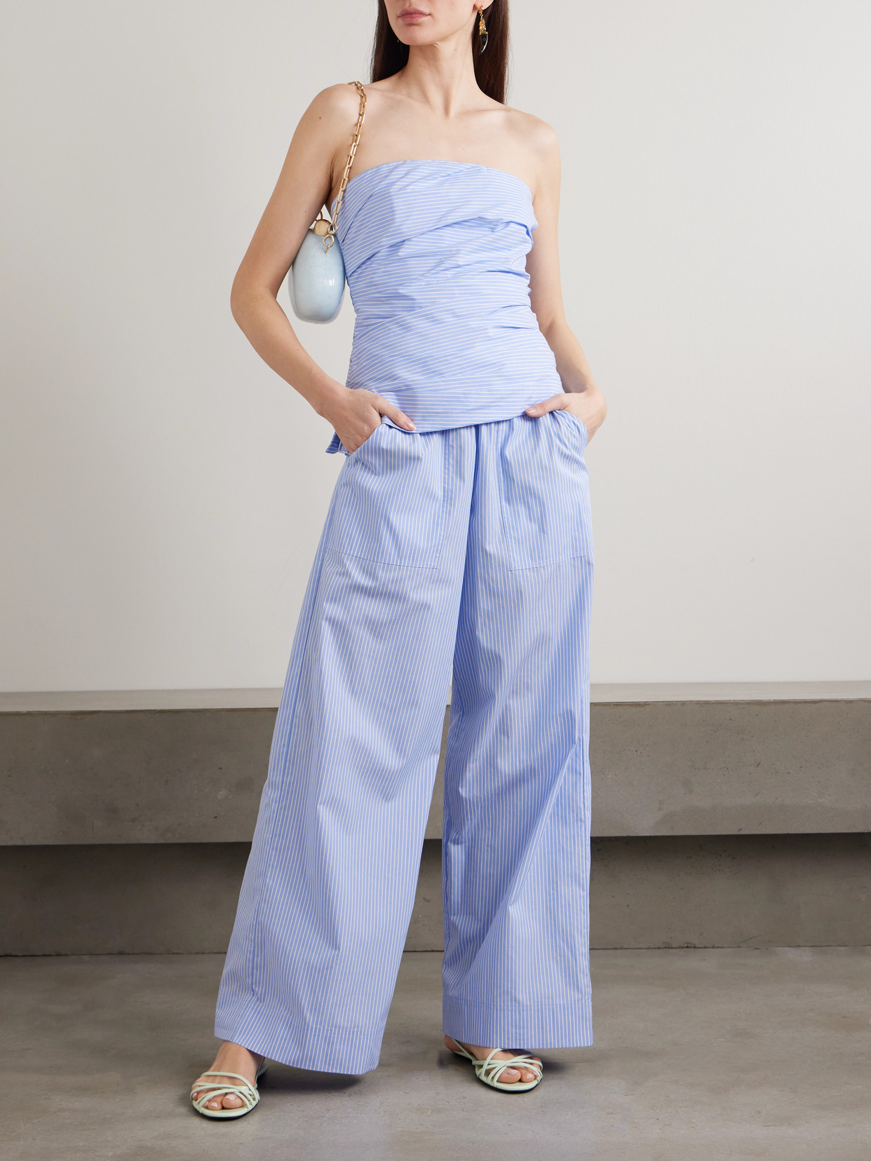 Simkhai Women's Wide Leg Arden Pull On Pant In Periwinkle Stripe In Blue