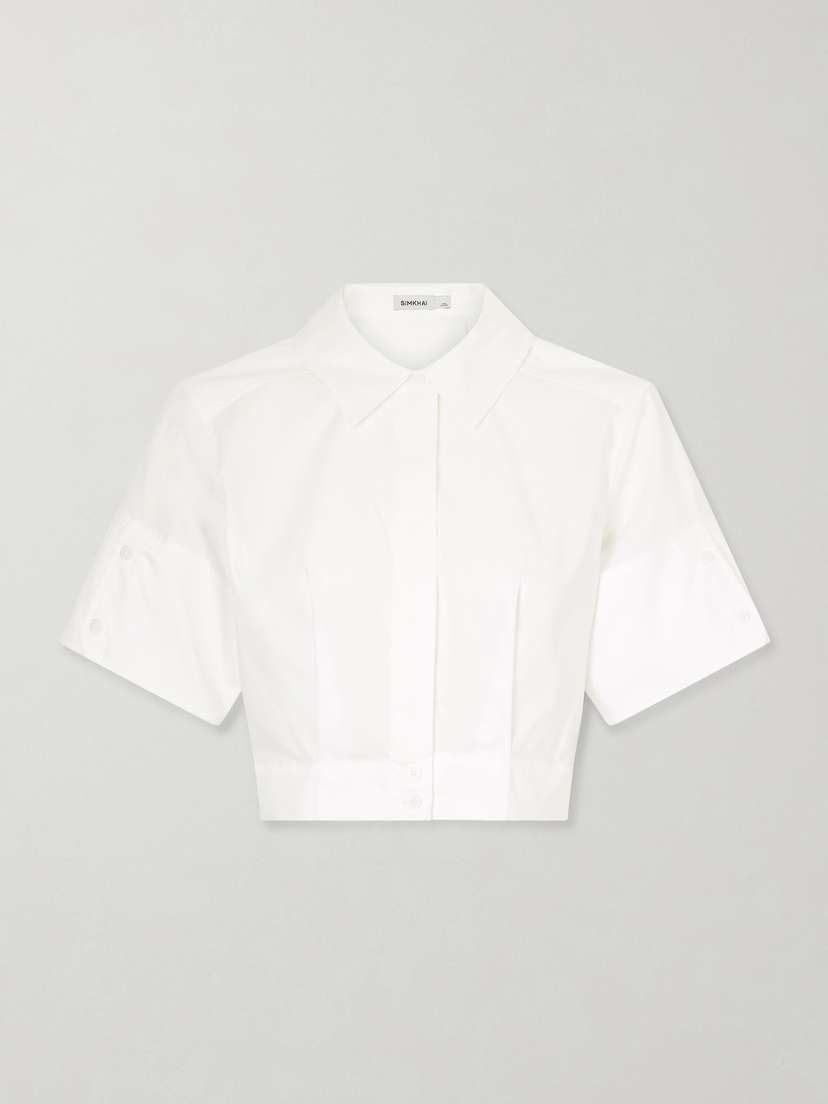 Simkhai Sabrina Cropped Pleated Cotton-blend Poplin Shirt