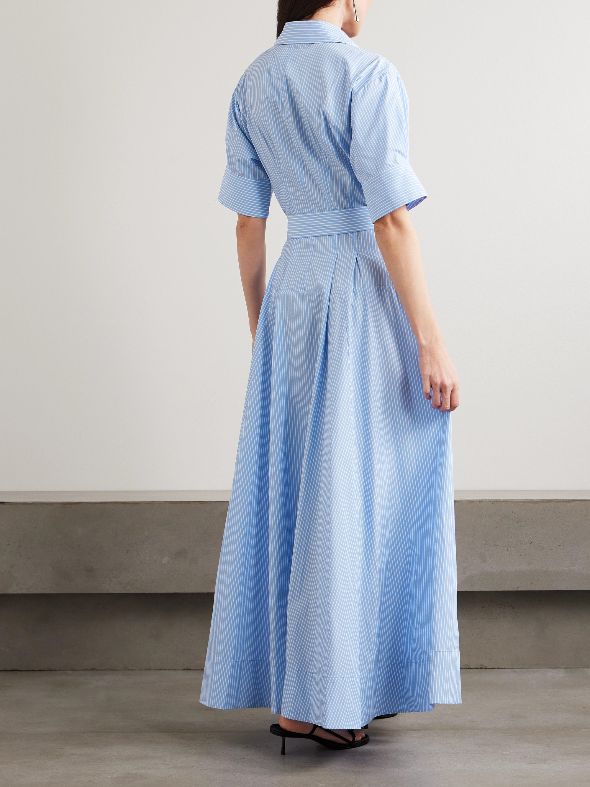SIMKHAI Truman belted striped cotton midi shirt dress