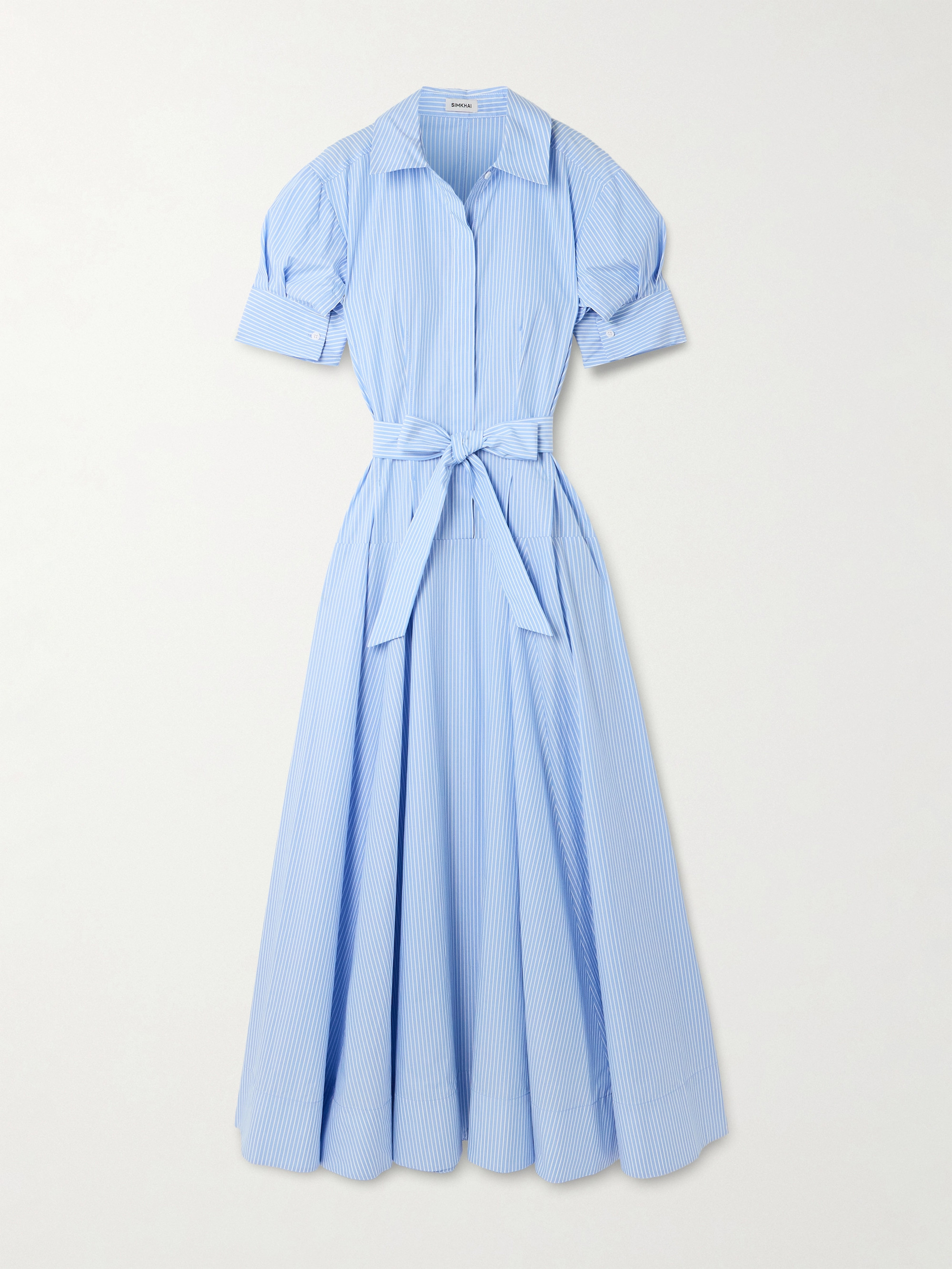 SIMKHAI Truman belted striped cotton midi shirt dress