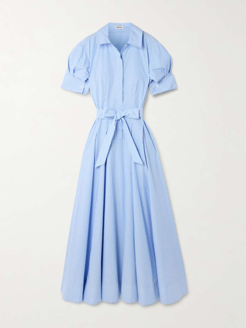 Simkhai Truman Belted Striped Cotton Midi Shirt Dress