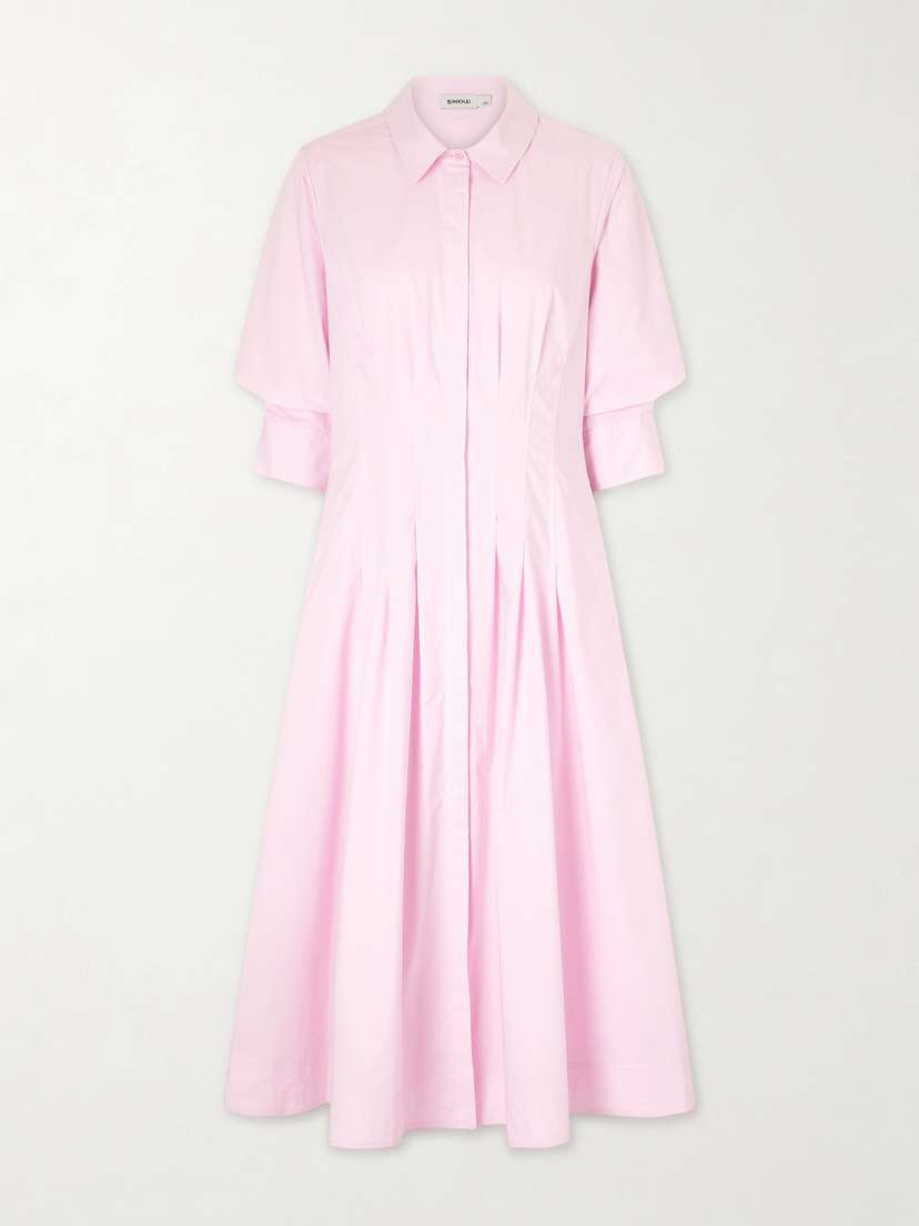 Simkhai Jazz Pleated Cotton-blend Poplin Midi Dress