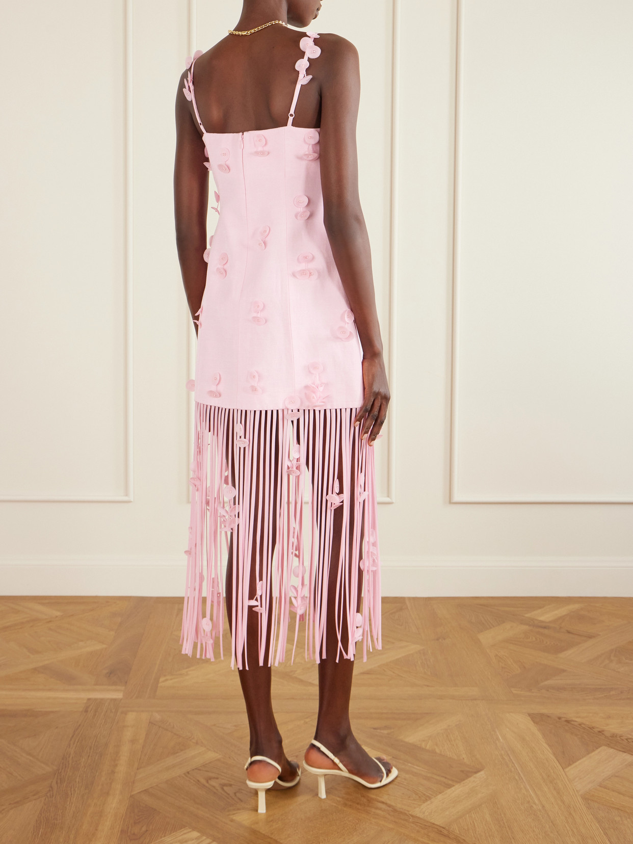 Simkhai Juliana Embellished Fringed Linen-blend Midi Dress In Pink