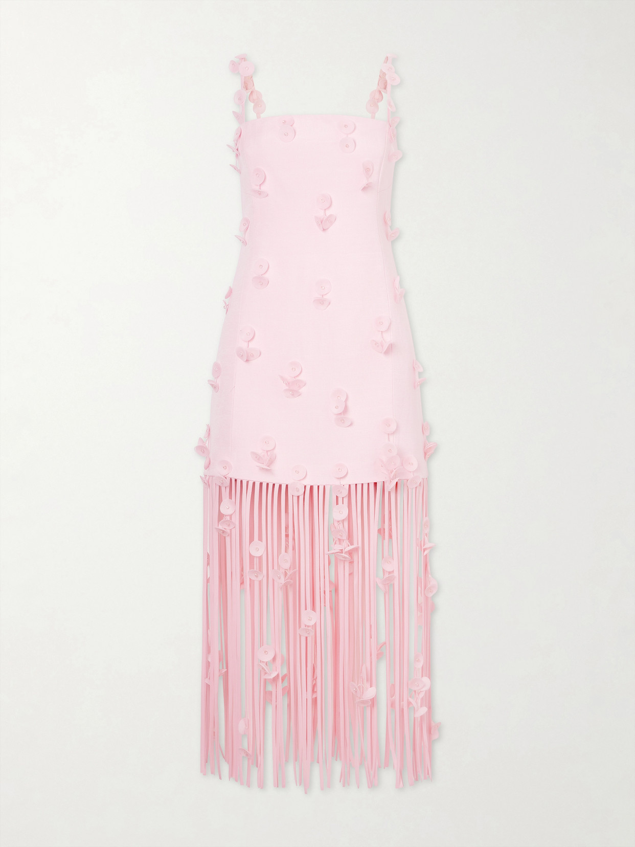 Simkhai Juliana Embellished Fringed Linen-blend Midi Dress In Pink