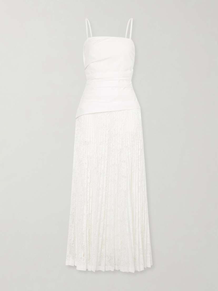 Simkhai Annalise Pleated Lace And Cotton-poplin Midi Dress