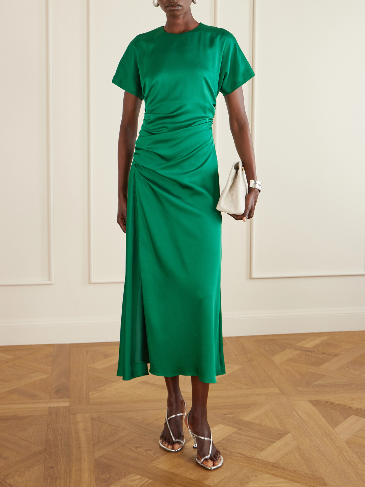 Marabella Ruched Satin Midi Dress