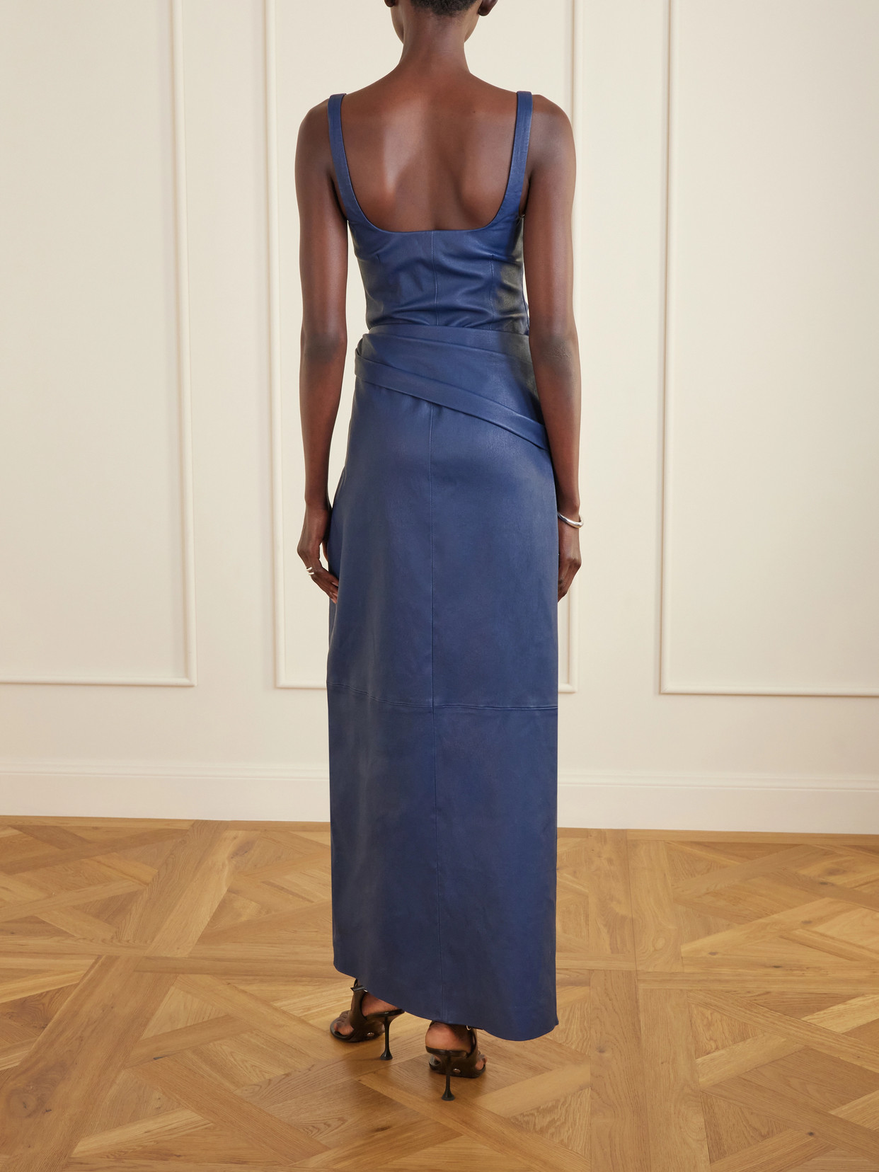 Lyle Draped Leather Midi Dress
