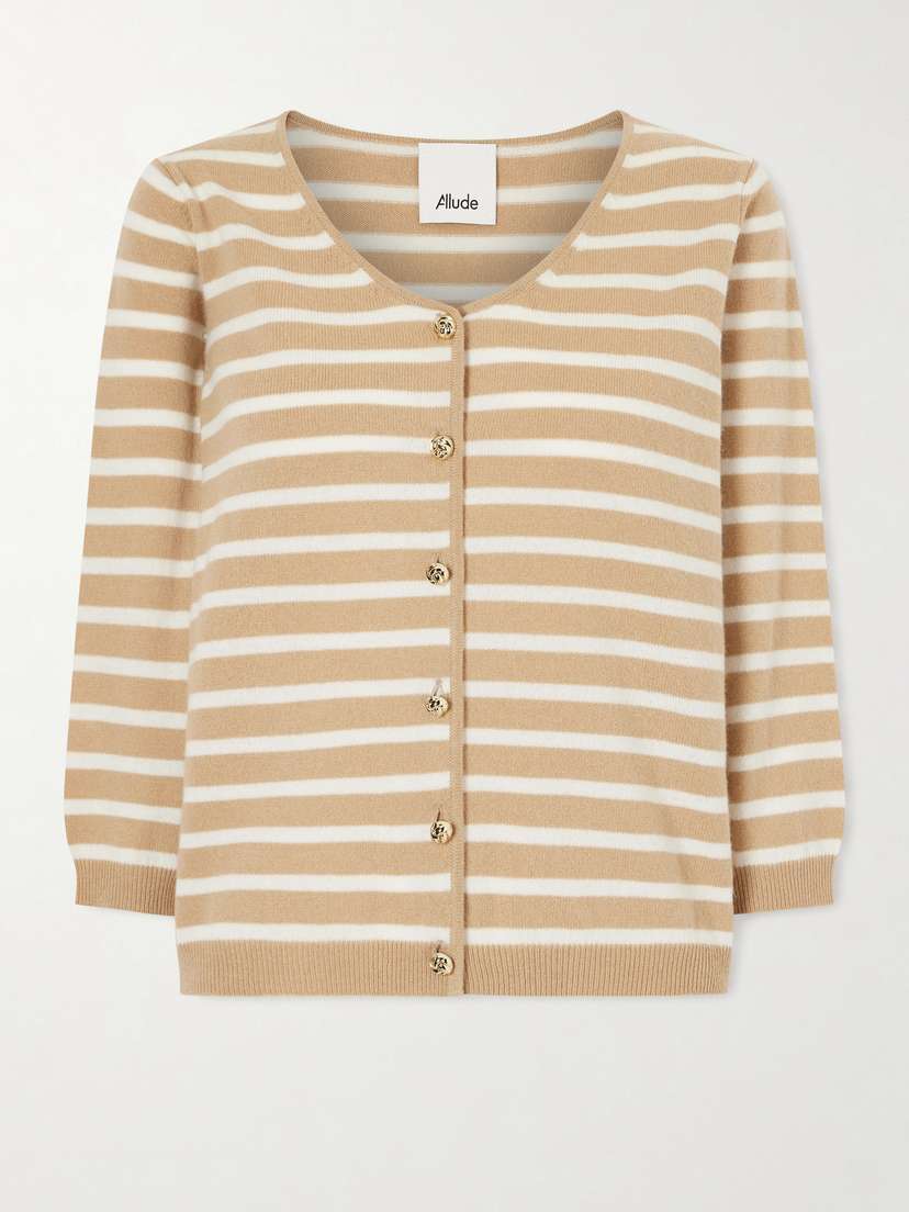 Allude Striped Cashmere Cardigan