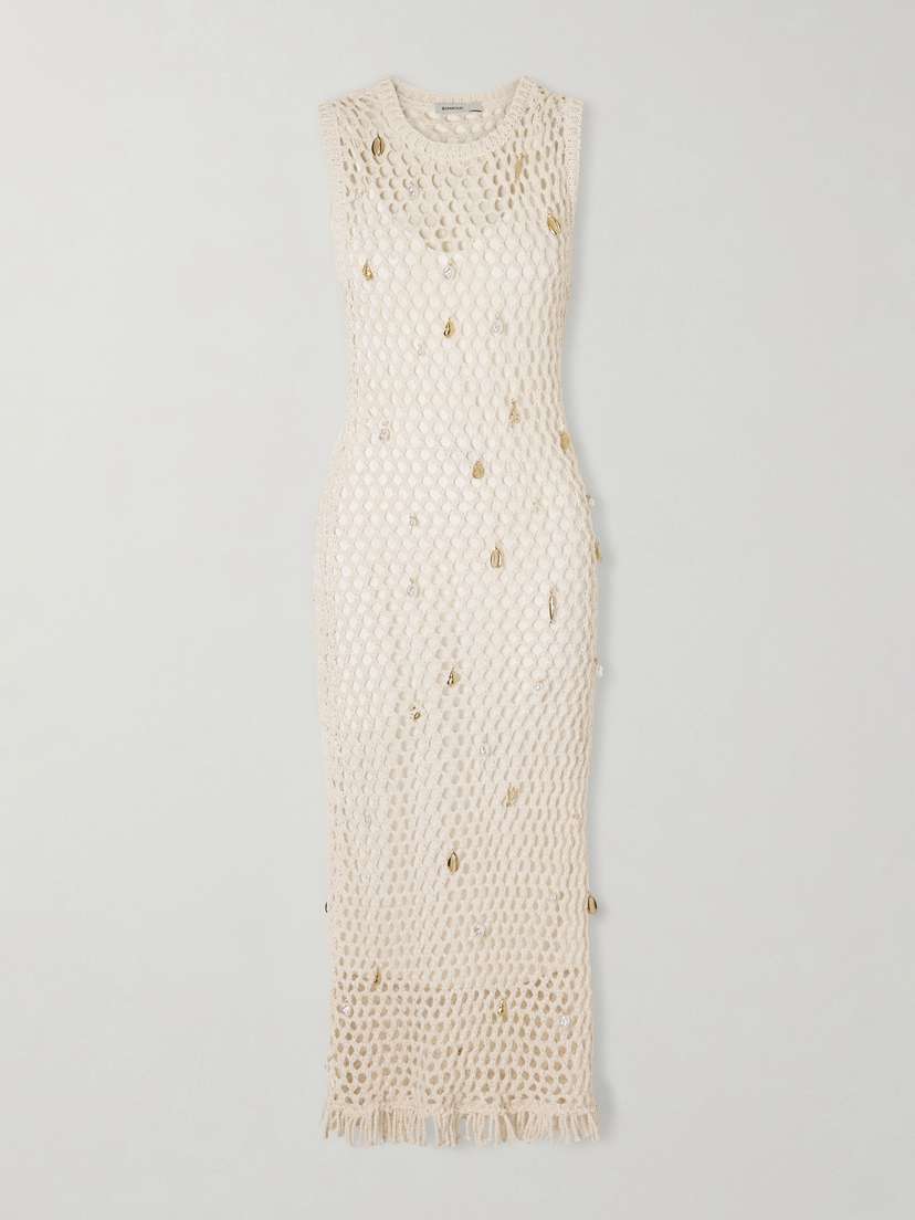 Simkhai Coralia Embellished Open-knit Cotton-blend Midi Dress