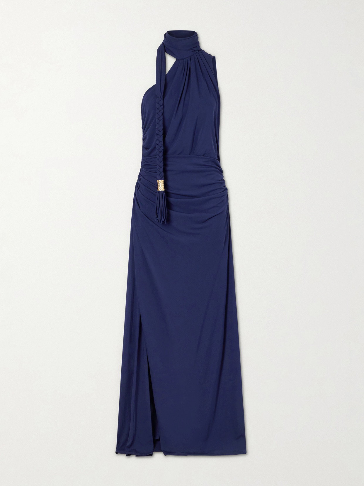Simkhai Moira Tussled Ruched Stretch-jersey Gown In Blue