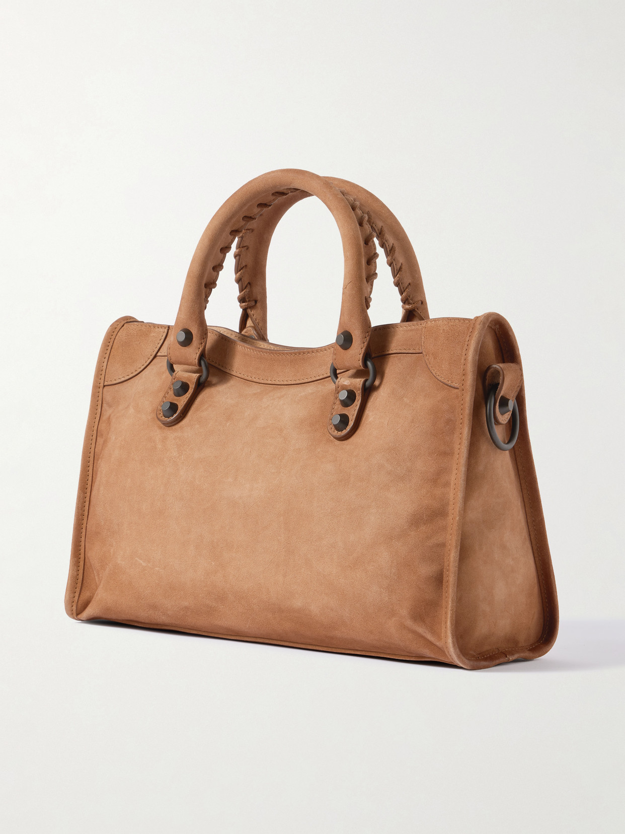Balenciaga Le City Small Embellished Suede Tote In Brown