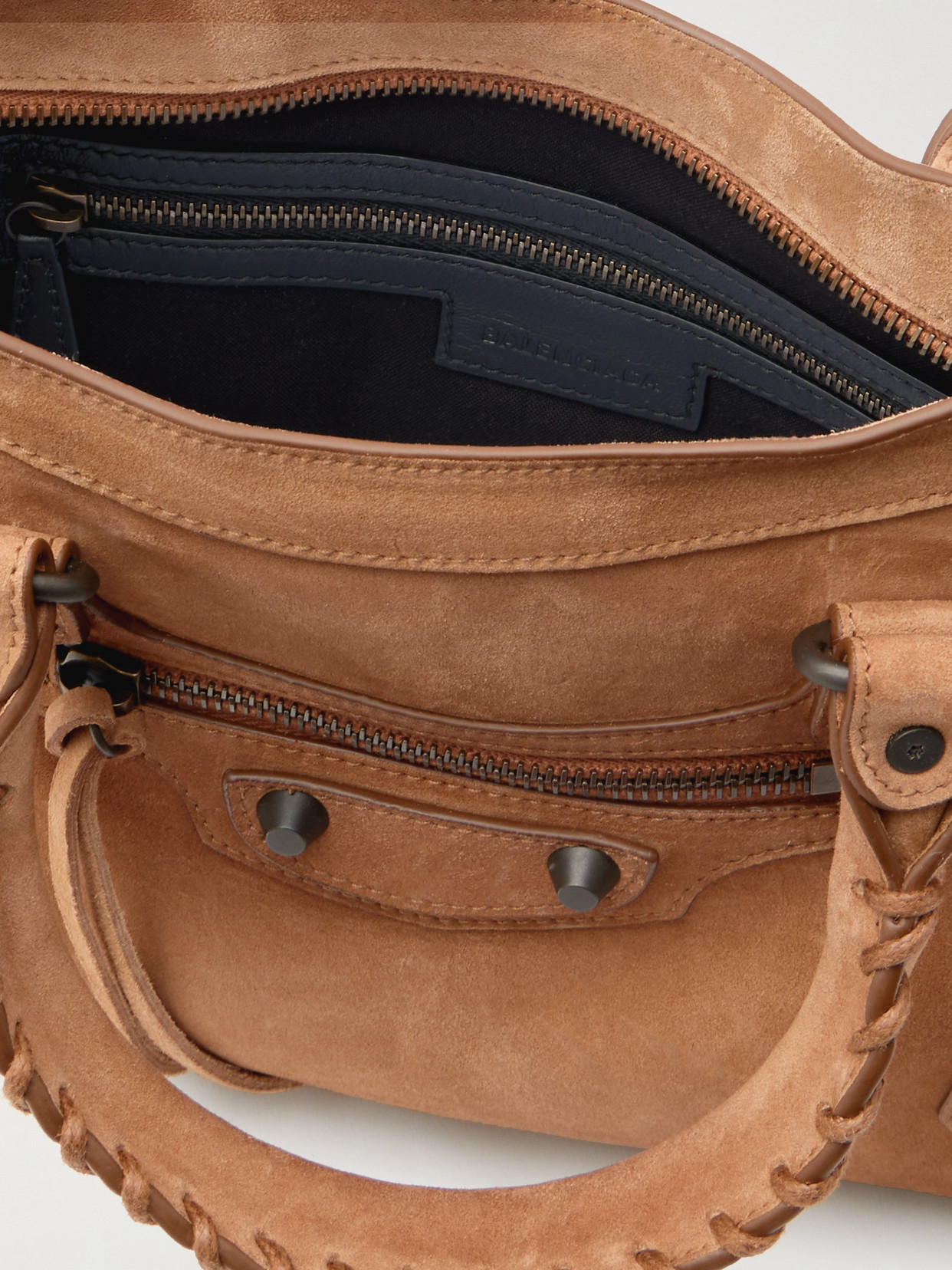 Balenciaga Le City Small Embellished Suede Tote In Brown