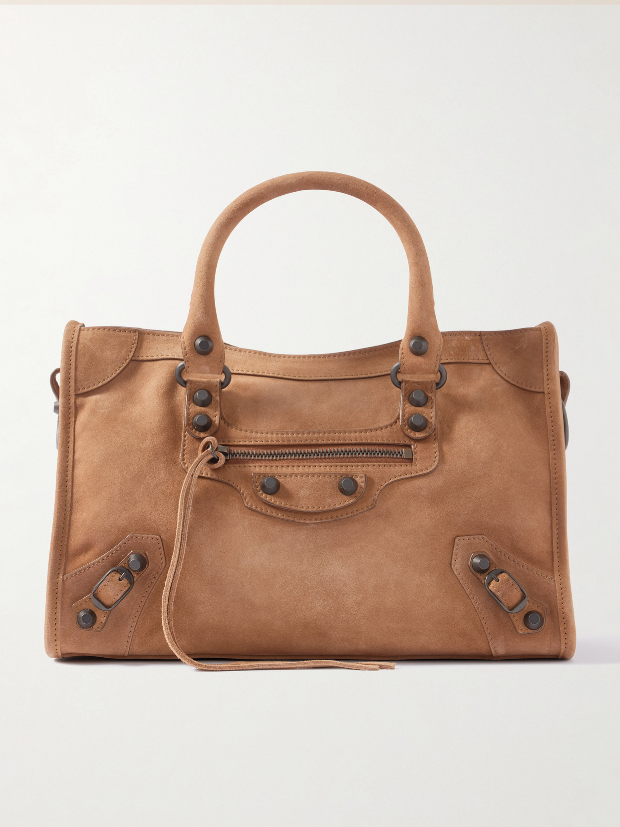 Balenciaga Le City Small Embellished Suede Tote In Brown