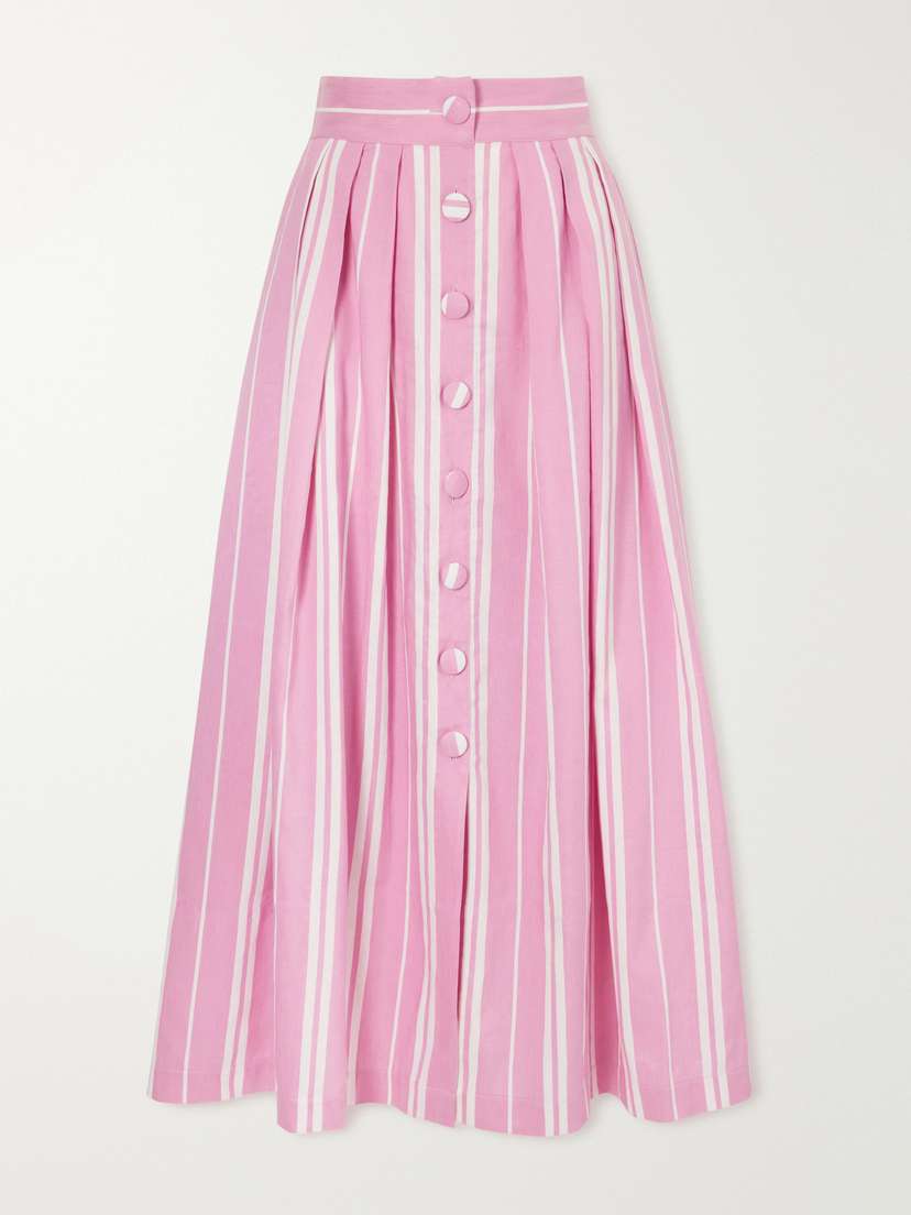 DESTREE Irving Striped Cotton, Tencel™ And Linen-blend Midi Skirt