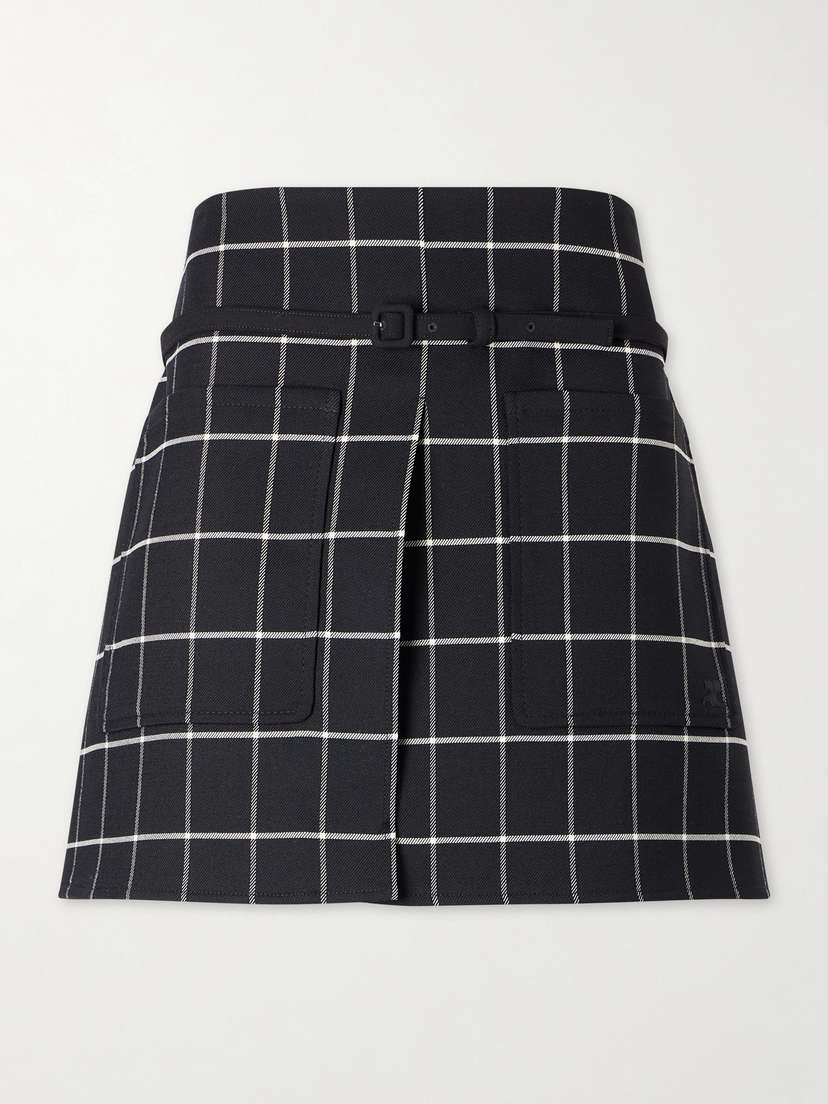 Courreges Belted Checked Wool-blend Mini Skirt