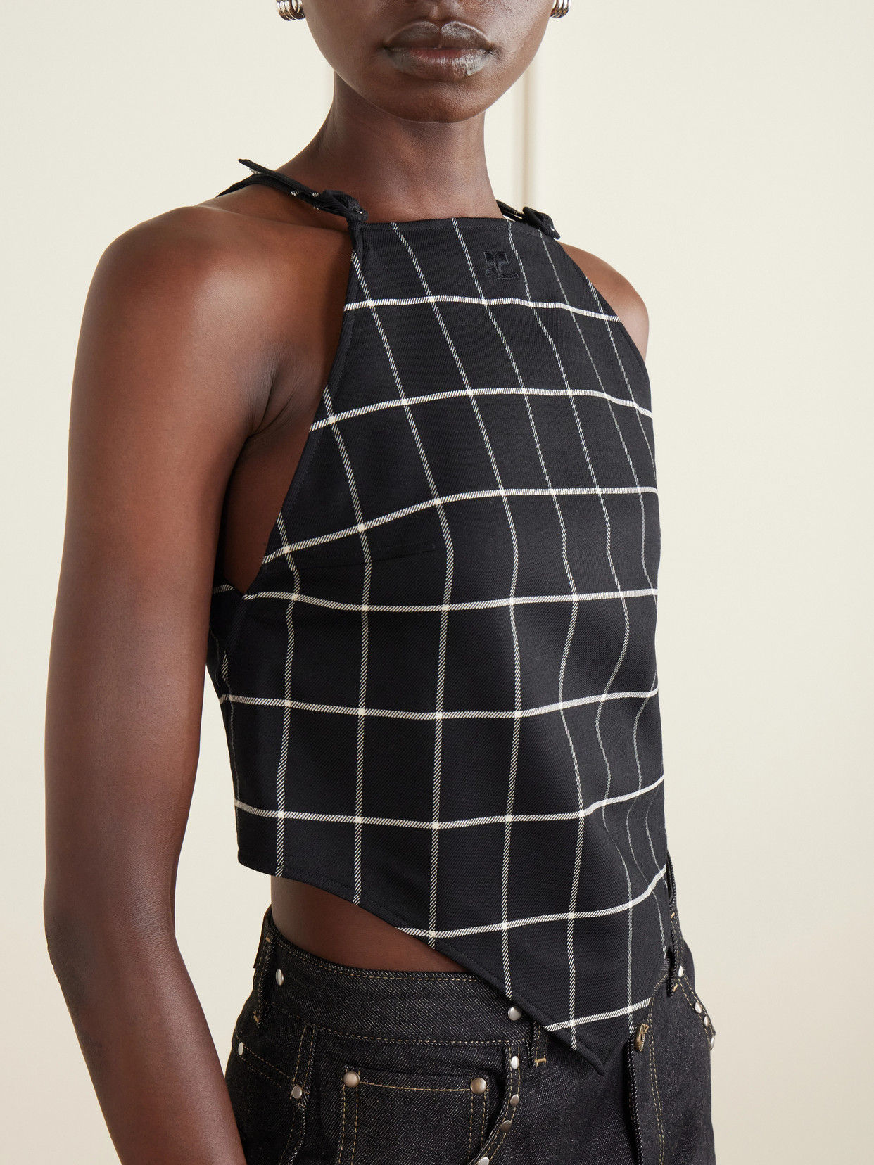 Checked Wool-Blend Tank Top