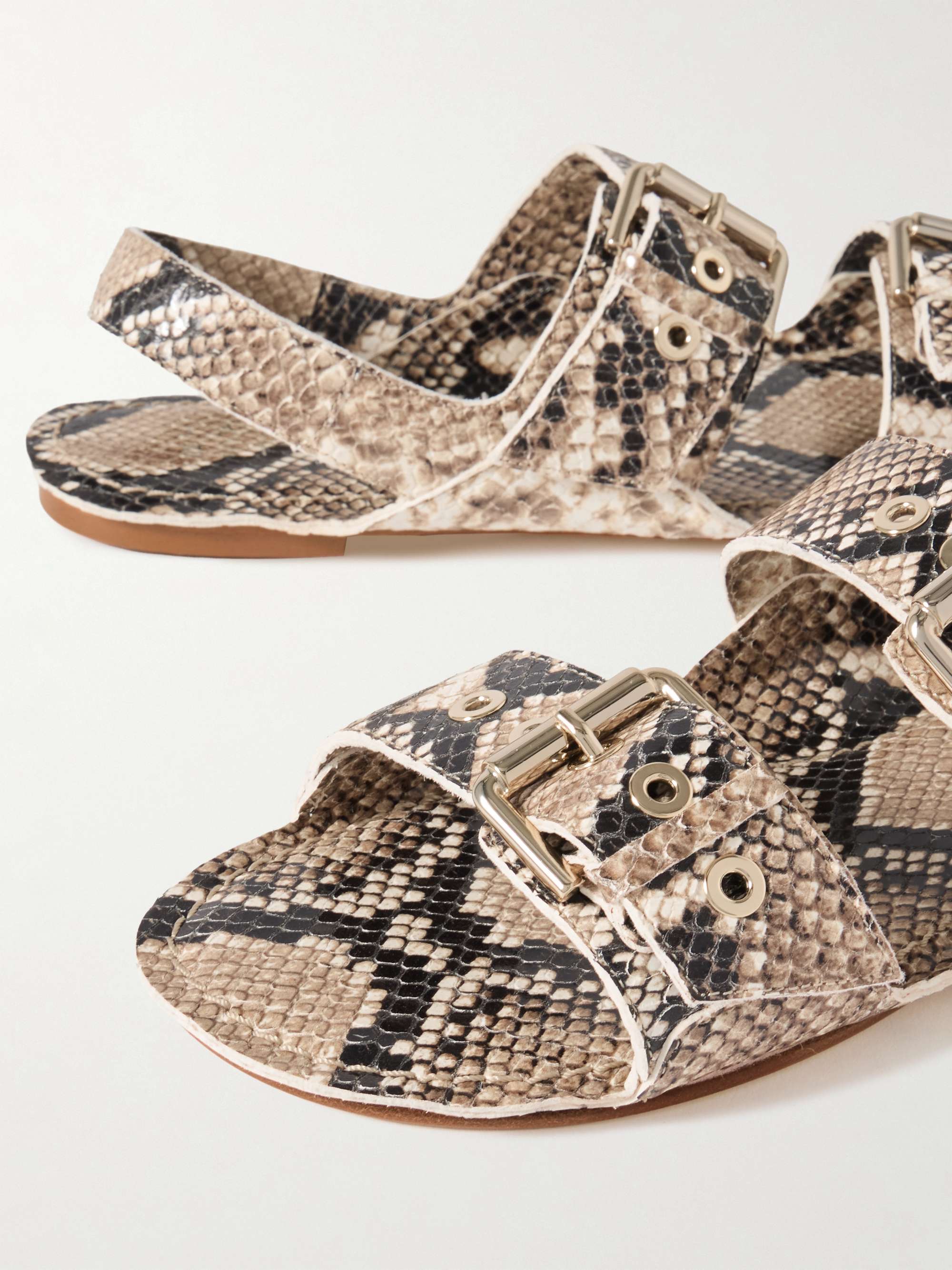 JAMIE HALLER The Double Buckle snake-effect leather sandals | NET