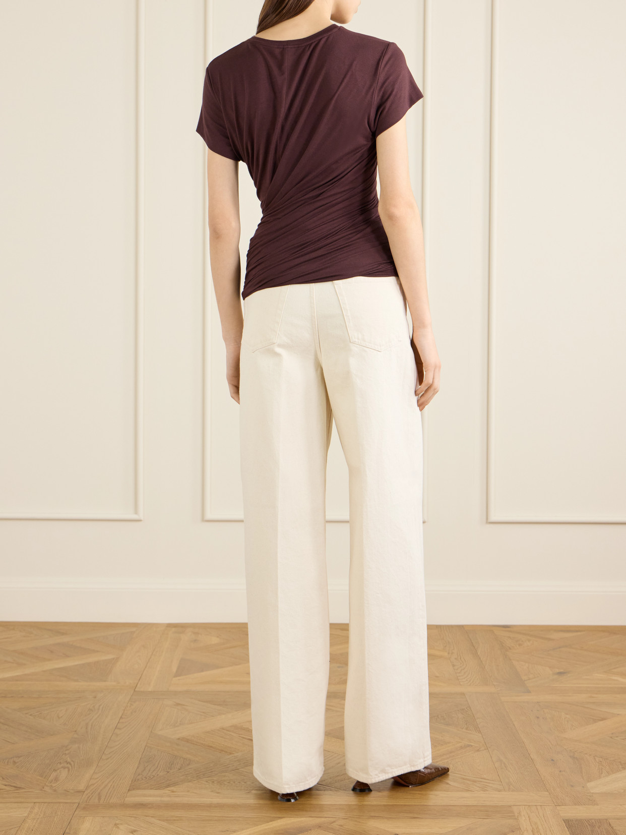 Gathered Cotton-Blend T-Shirt
