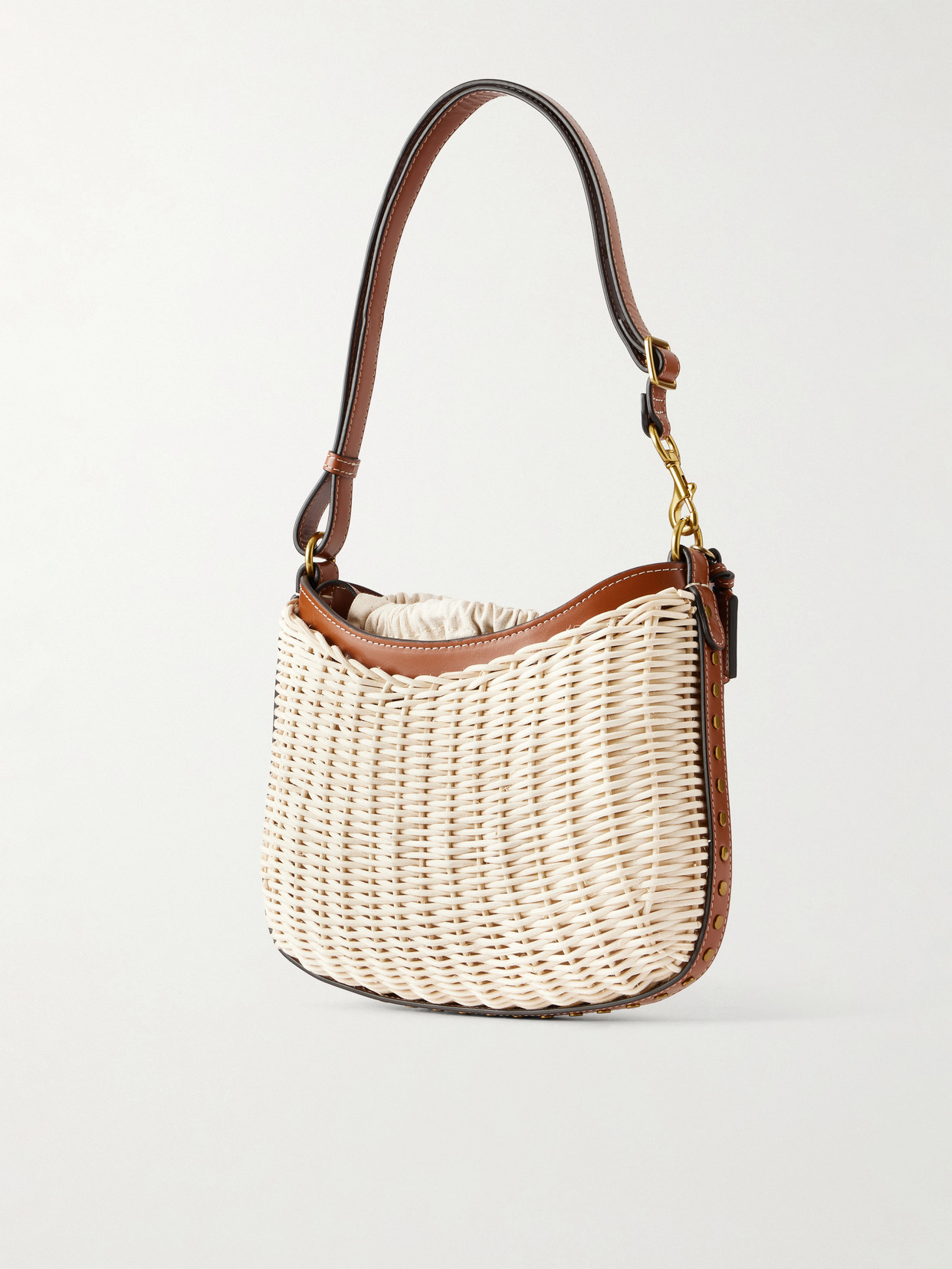 Oskan Wicker Leather-Trimmed Wicker Shoulder Bag