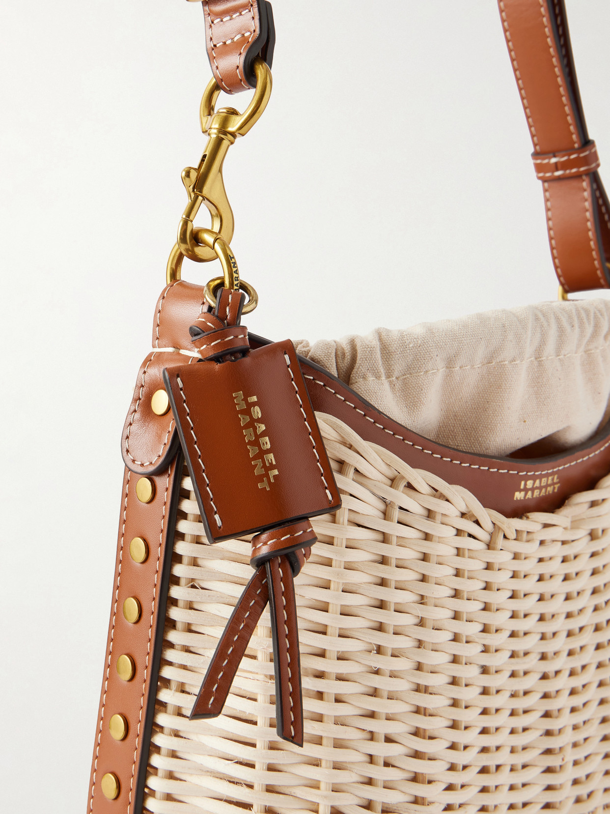 Oskan Wicker Leather-Trimmed Wicker Shoulder Bag