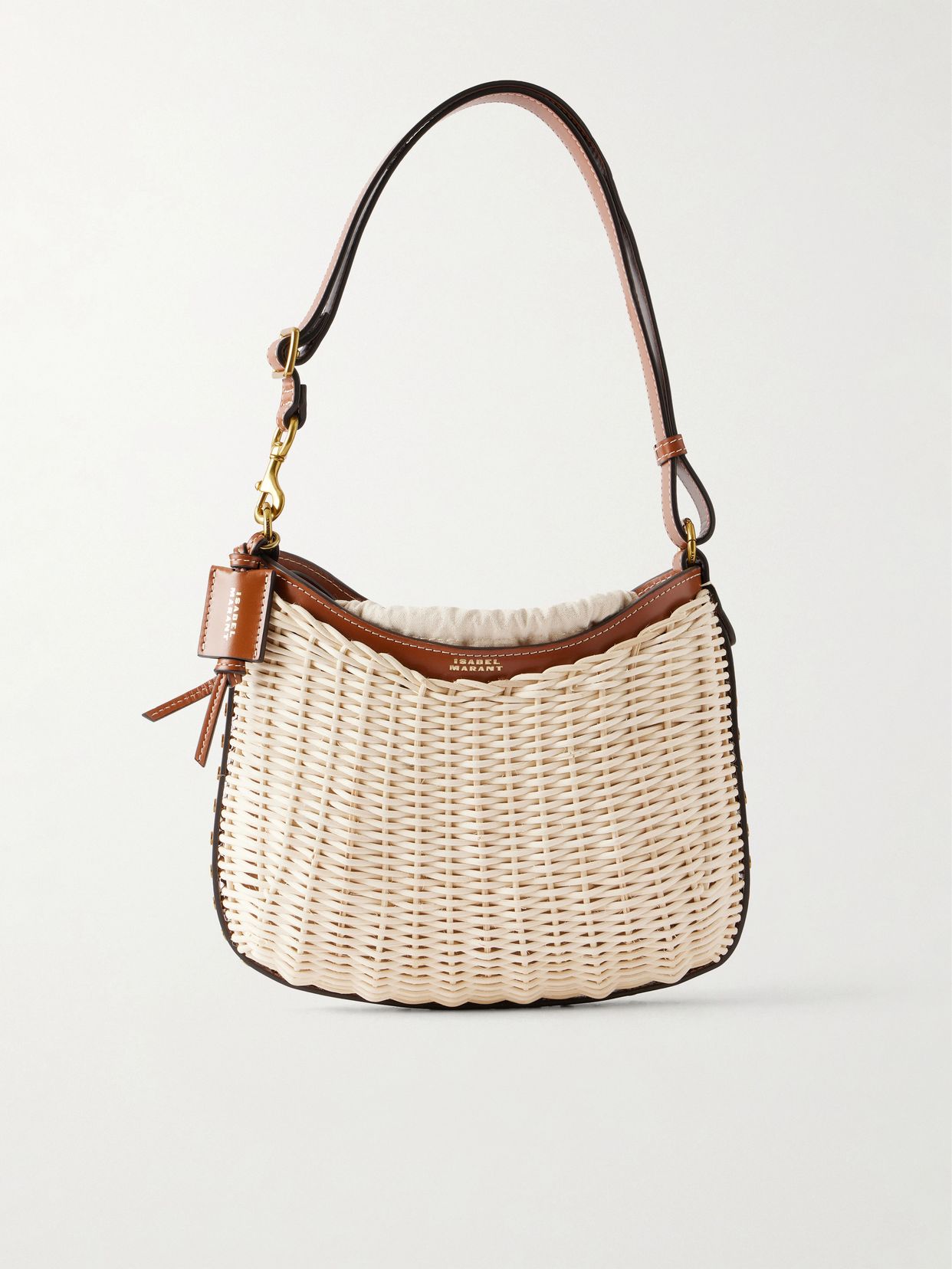 oskan wicker leather trimmed wicker shoulder bag