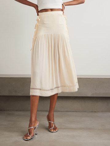 Rabanne Tie-detailed pleated crepe midi skirt