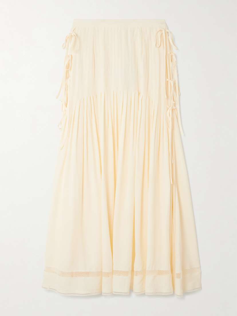 Rabanne Tie-detailed Pleated Crepe Midi Skirt