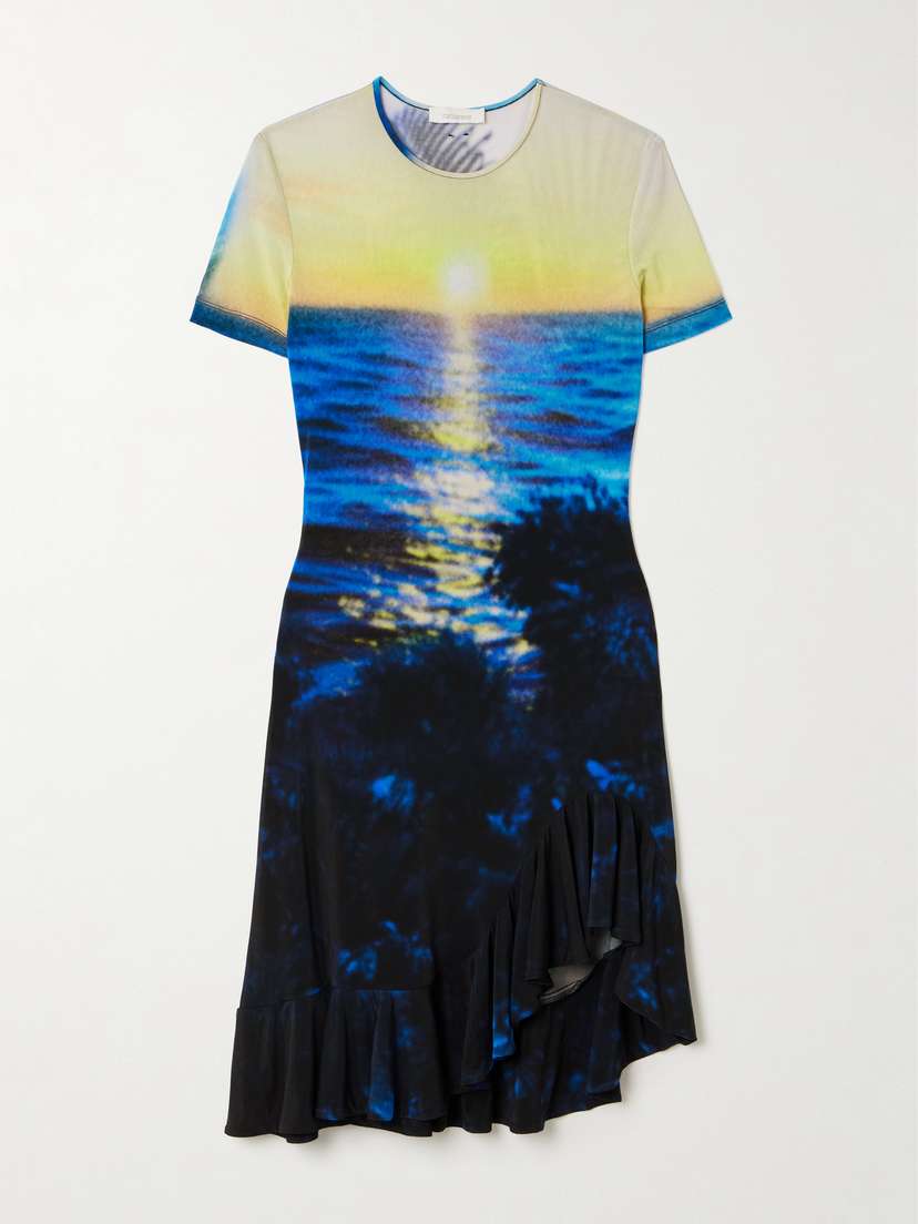Rabanne Asymmetric Printed Stretch-jersey Mini Dress