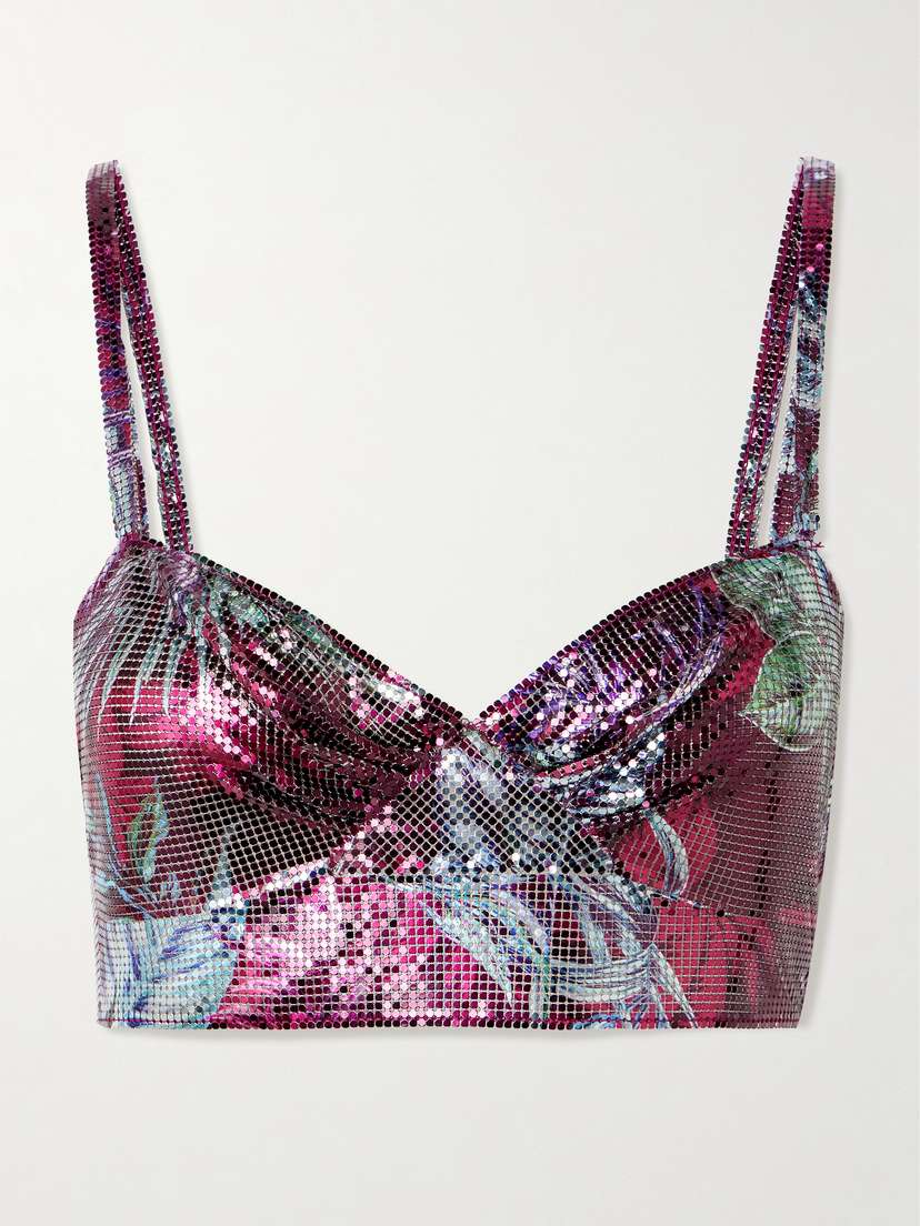 Rabanne Cropped Printed Chainmail Top
