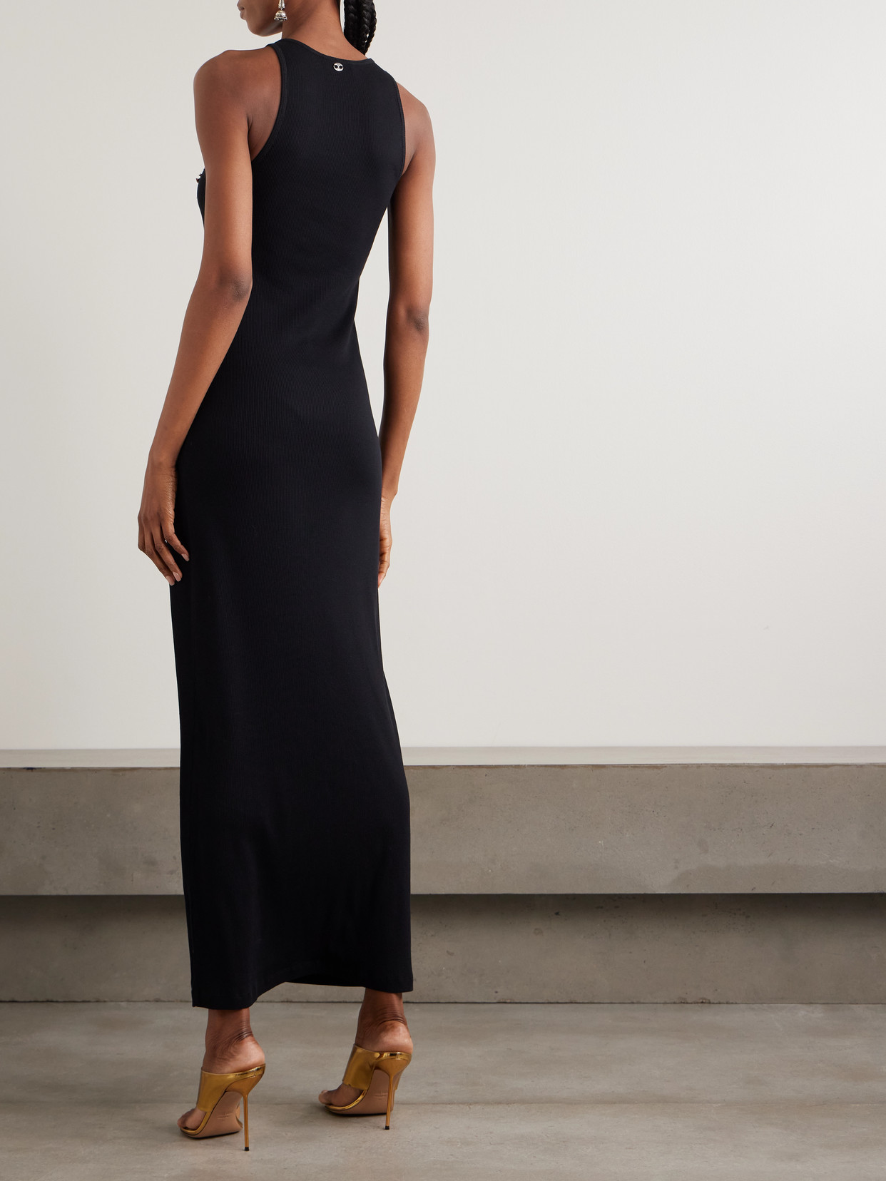 Rabanne Embellished Ribbed Stretch-cotton Midi Dress In Black