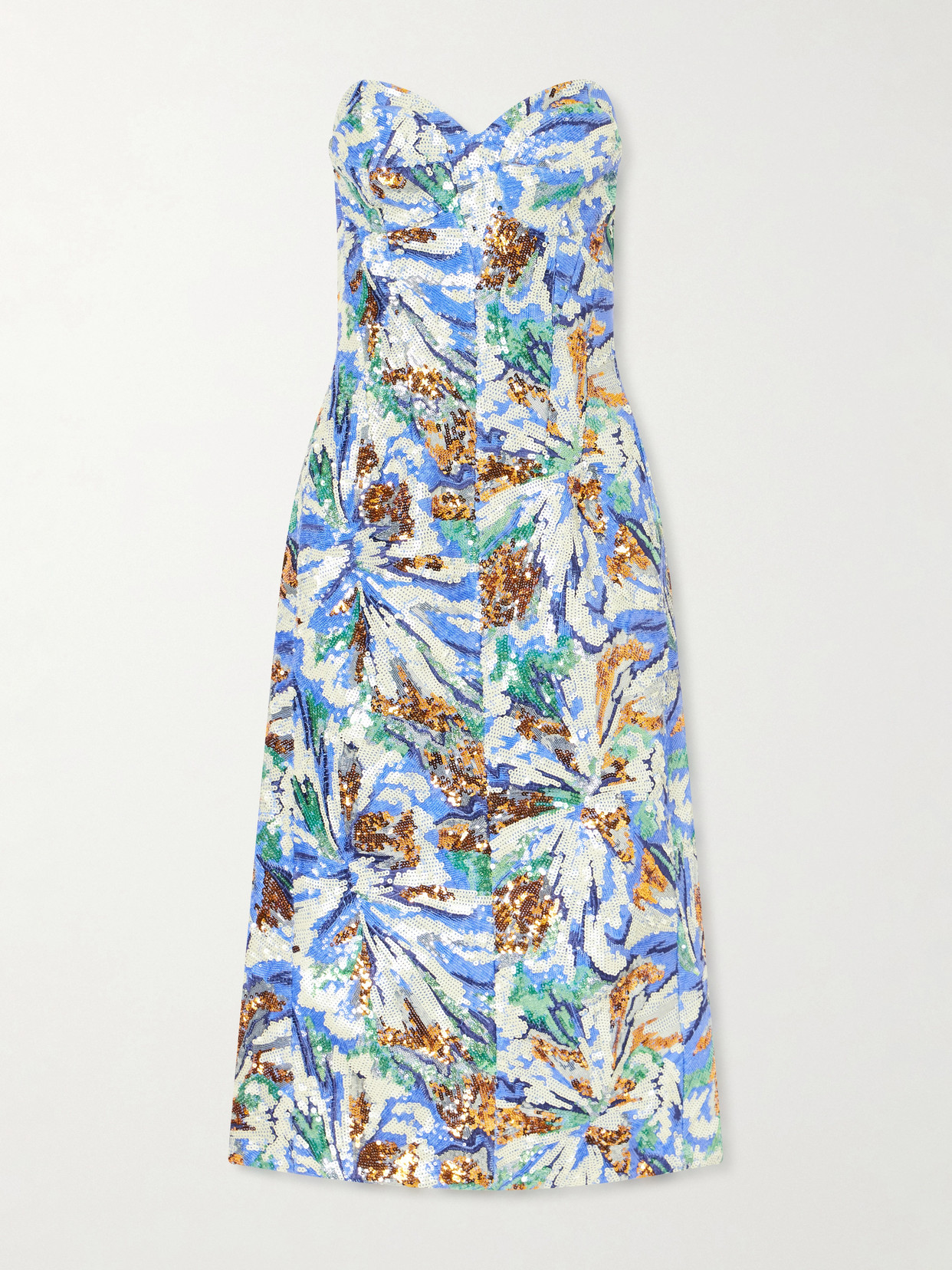 Rabanne Strapless Sequined Crepe Midi Dress In Multi