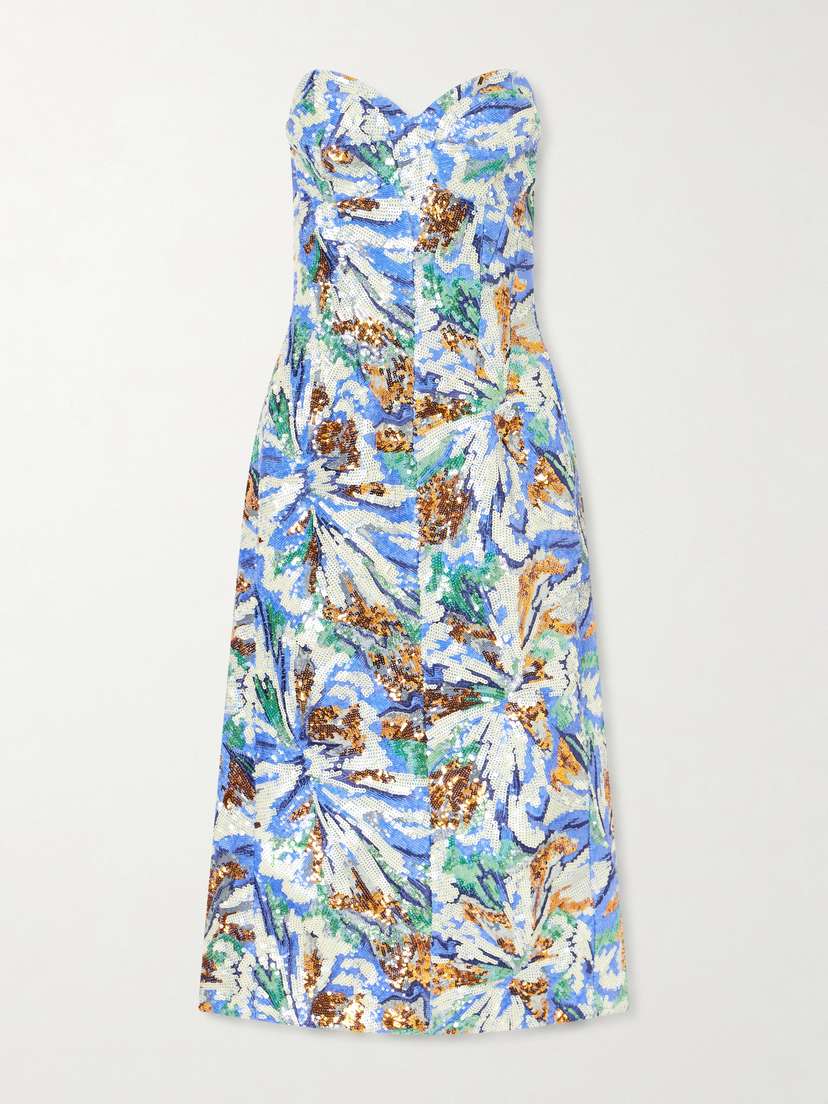 Rabanne Strapless Sequined Crepe Midi Dress