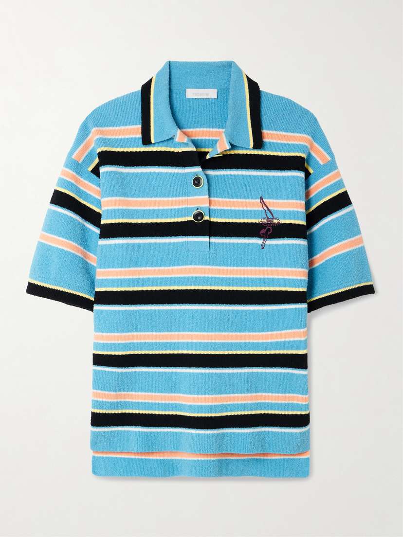 Rabanne Embroidered Striped Cotton-blend Terry Polo Shirt