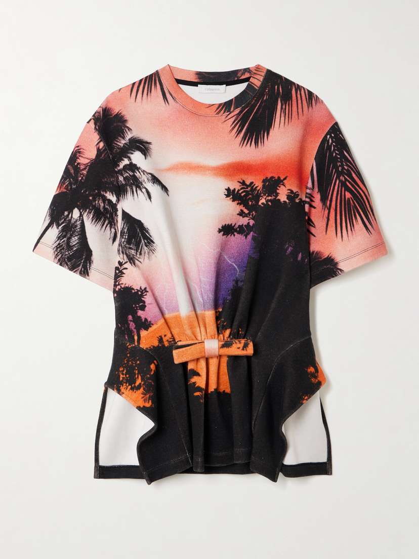 Rabanne Bow-detailed Printed Gathered Jersey T-shirt
