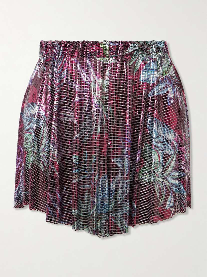 Rabanne Printed Pleated Chainmail Shorts