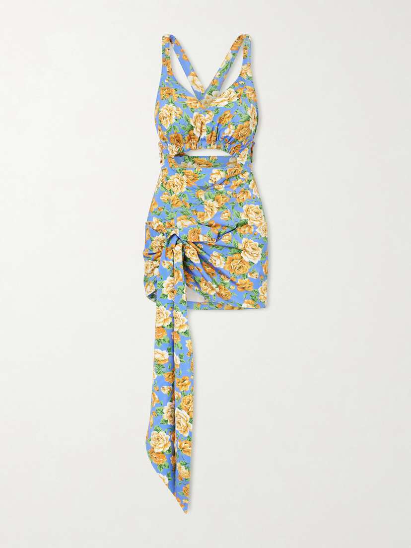 Rabanne Tie-detailed Cutout Floral-print Stretch-jersey Playsuit