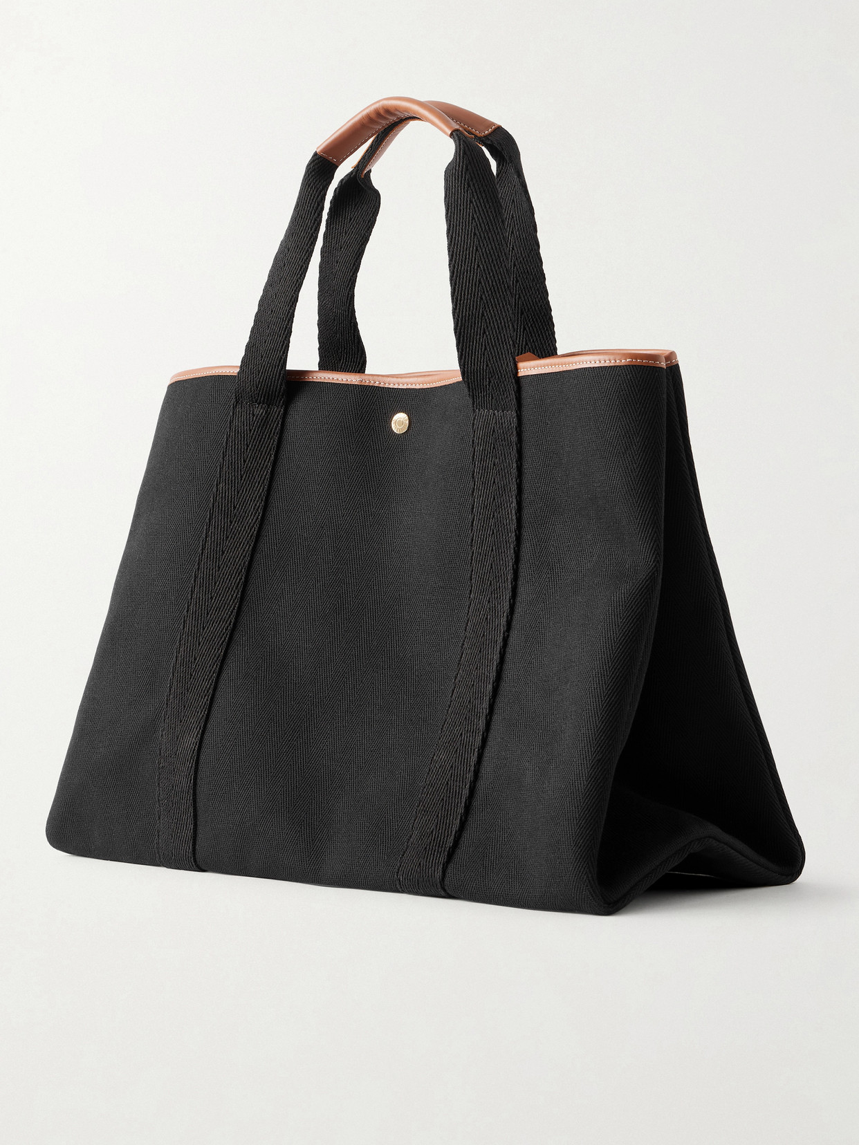 Traversée Large Leather-Trimmed Herringbone Canvas Tote
