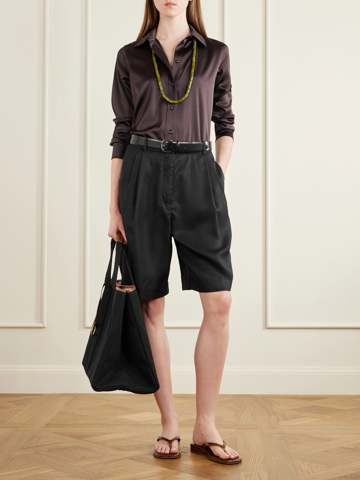 Traversée Large Leather-Trimmed Herringbone Canvas Tote