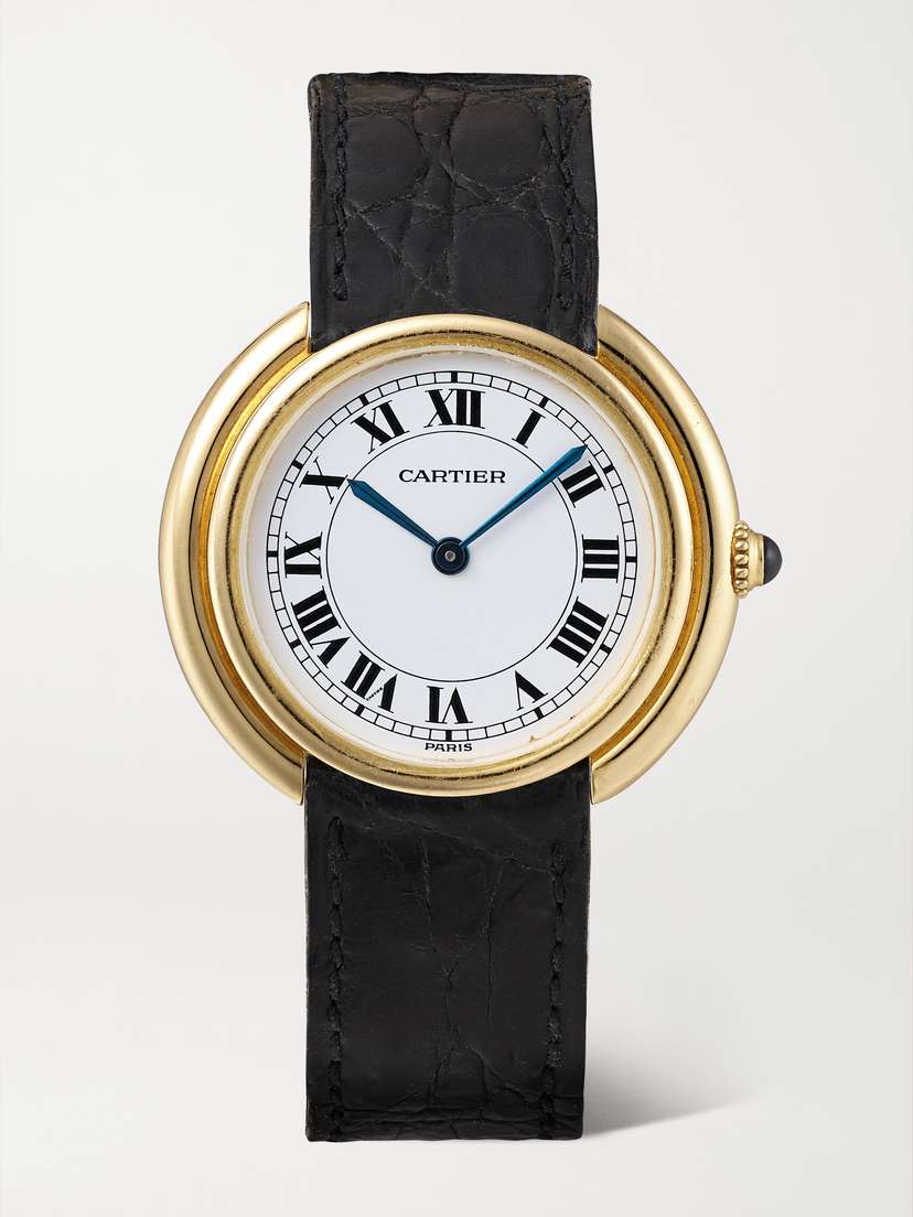 Stephanie Windsor Cartier Vintage 1970s Jumbo Vendôme 33m 18-karat Gold And Leather Watch