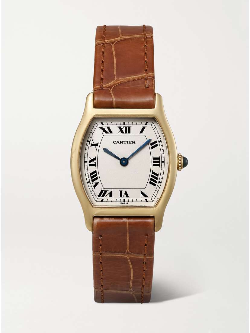 Stephanie Windsor Cartier Vintage 1990s Tortue Hand-wound 23mm 18-karat Gold And Alligator Watch