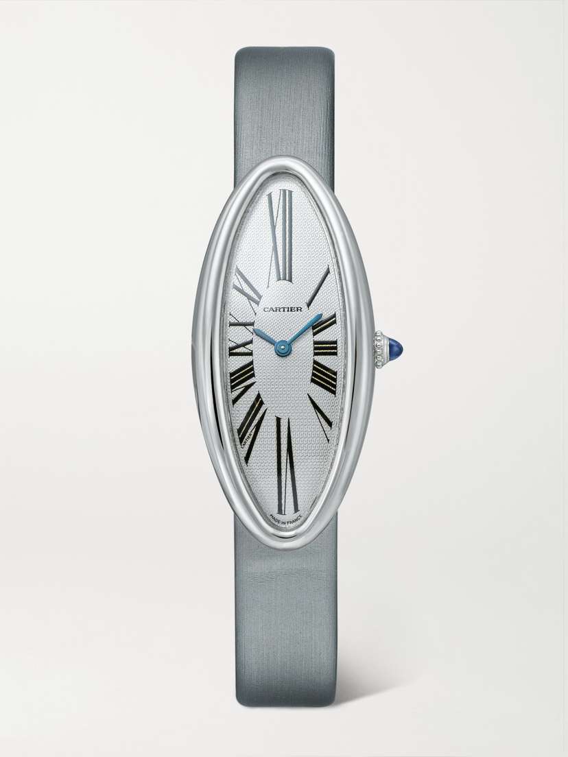 Stephanie Windsor Cartier Vintage Baignoire Allongée Model 2514 47mm 18-karat White Gold And Satin Watch