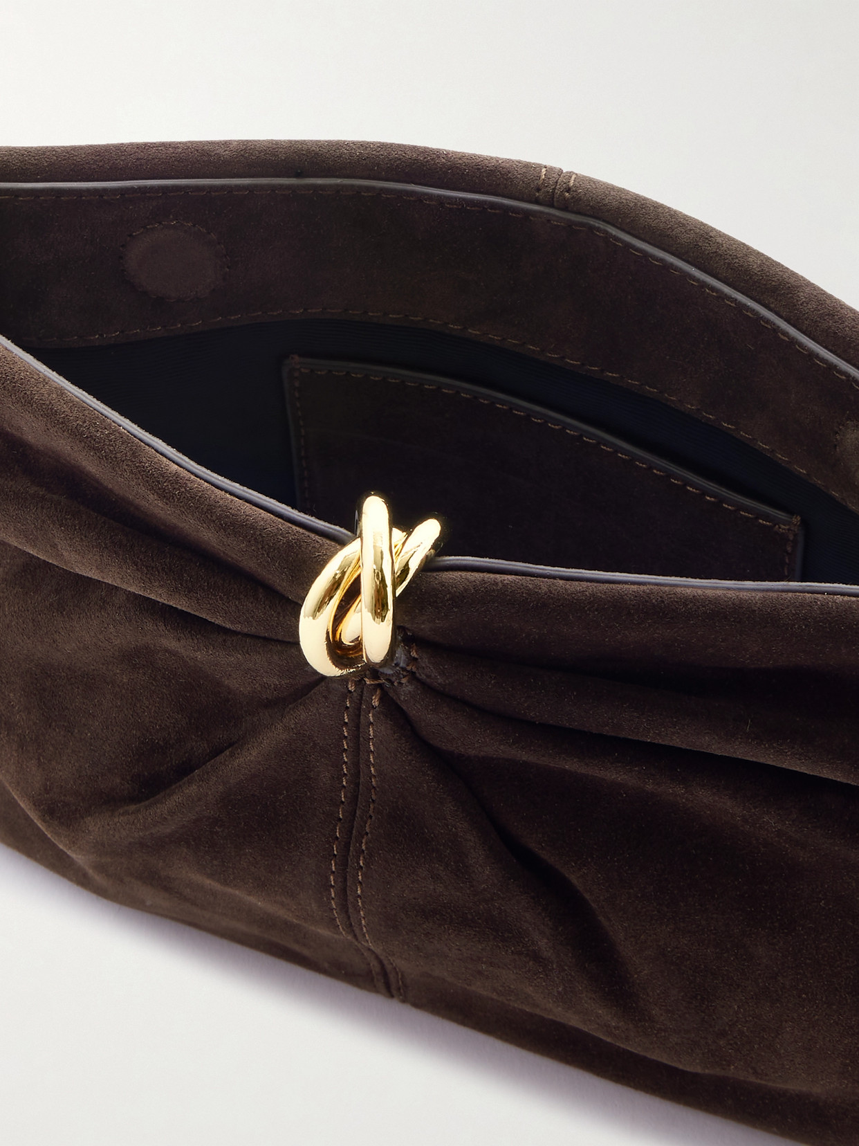 Loeffler Randall Corrine Gathered Suede Clutch In Brown