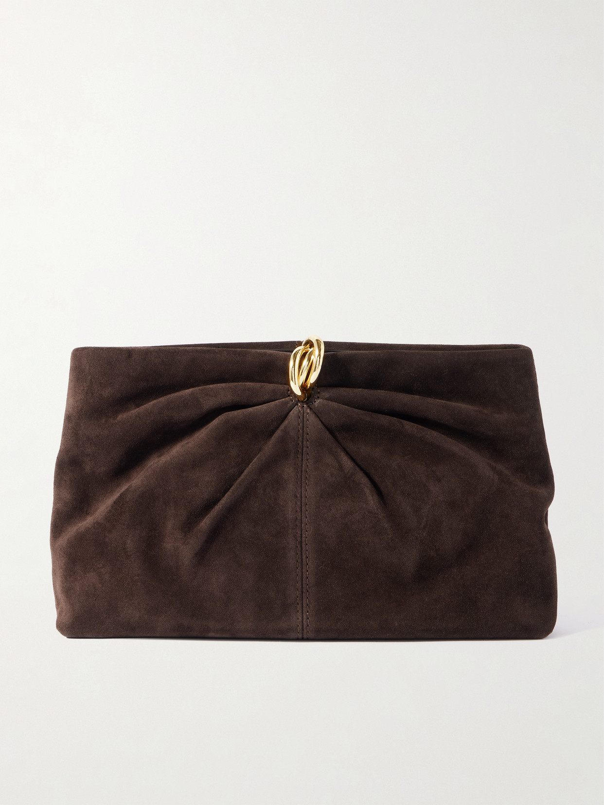 Loeffler Randall Corrine Gathered Suede Clutch In Brown