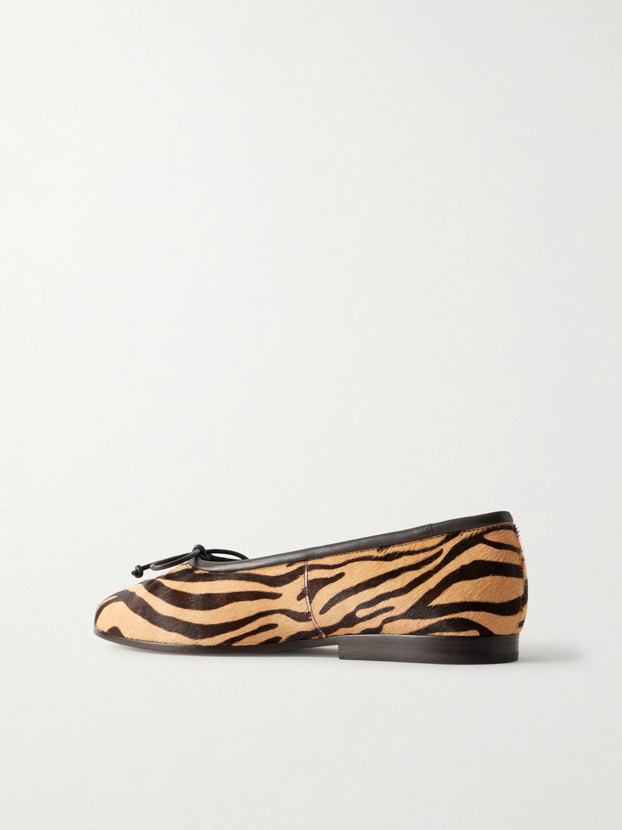 Loeffler Randall Noelle Bow-detailed Leather-trimmed Zebra-print Calf Hair Ballet Flats In Animal Print