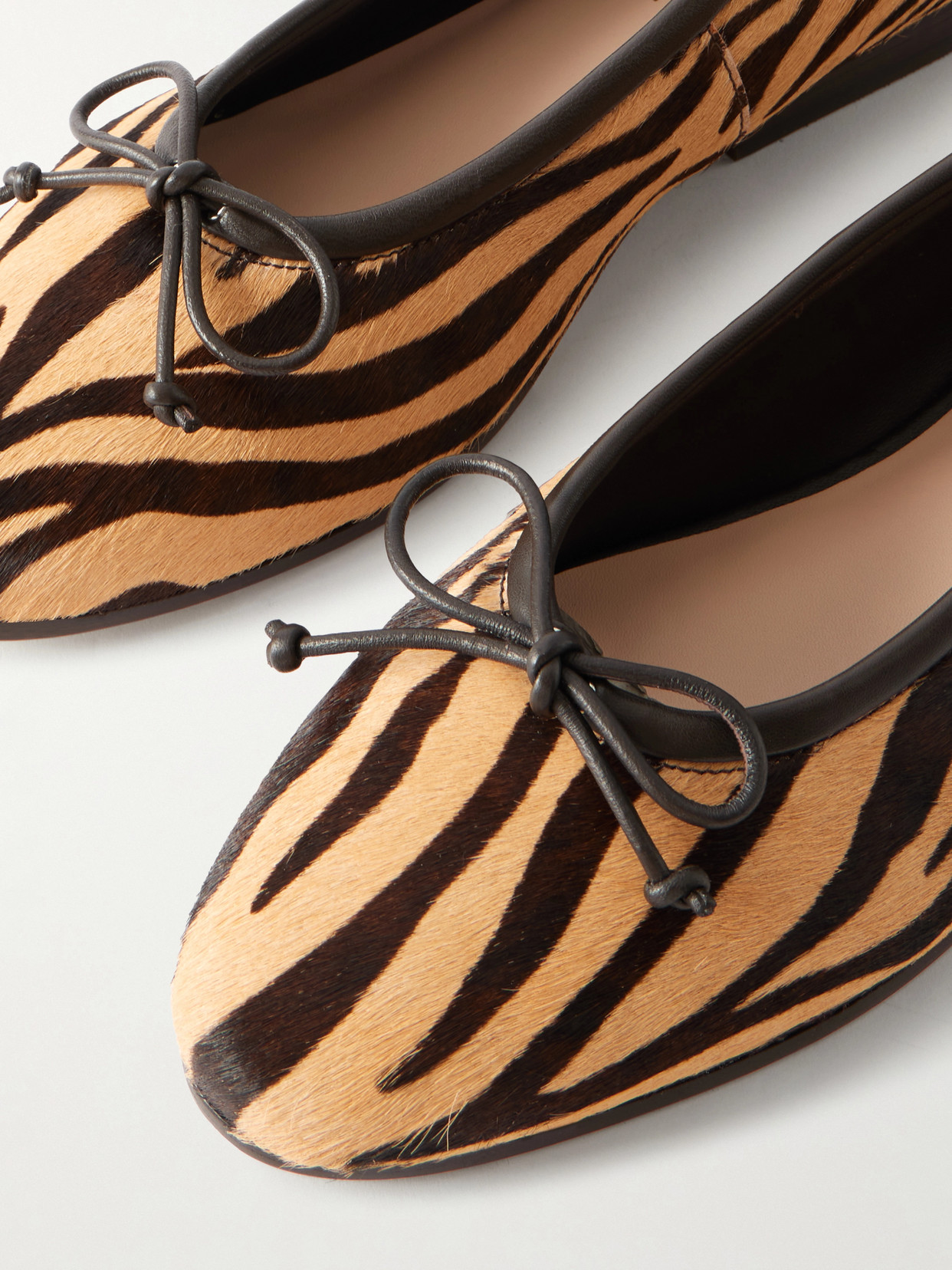 Loeffler Randall Noelle Bow-detailed Leather-trimmed Zebra-print Calf Hair Ballet Flats In Animal Print