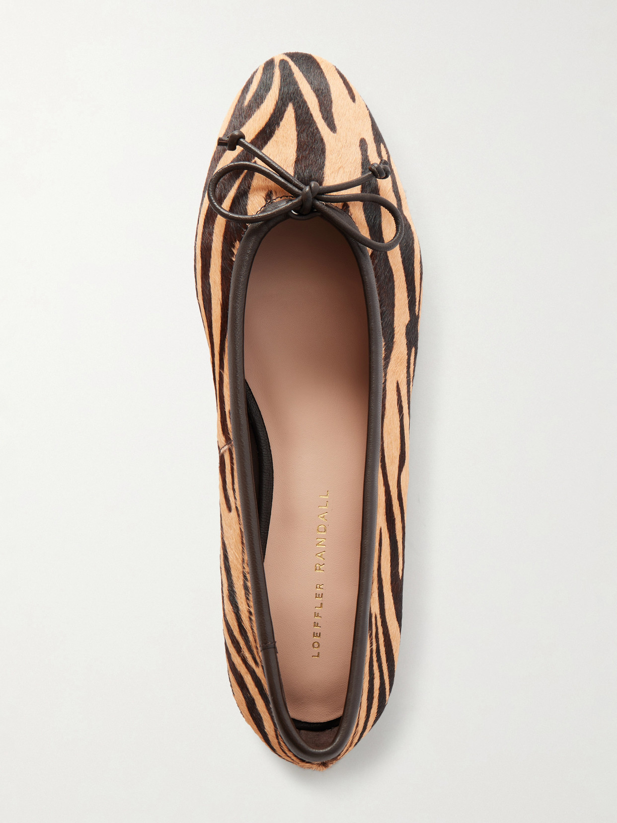 Loeffler Randall Noelle Bow-detailed Leather-trimmed Zebra-print Calf Hair Ballet Flats In Animal Print