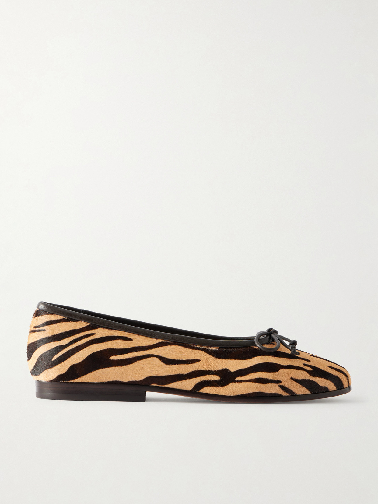 Loeffler Randall Noelle Bow-detailed Leather-trimmed Zebra-print Calf Hair Ballet Flats In Animal Print