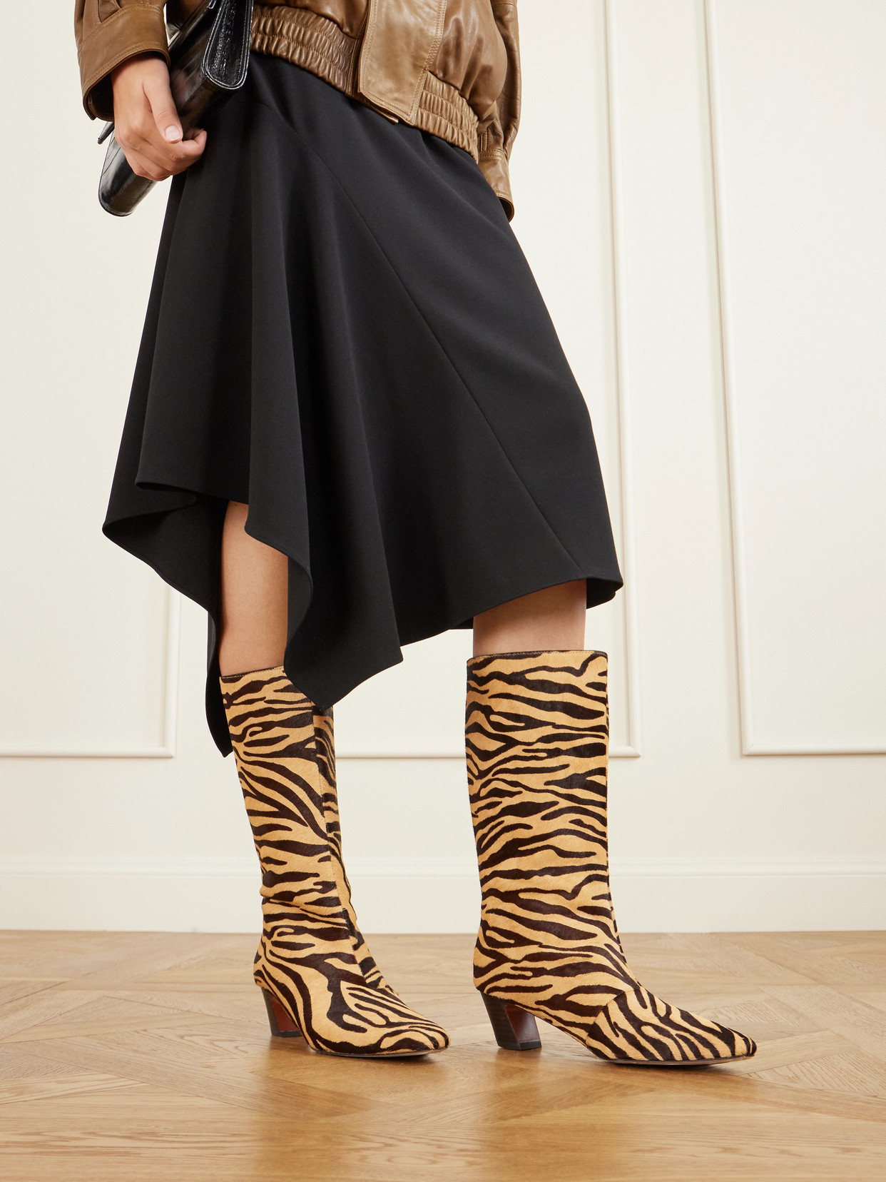 Cleo Zebra-Print Calf Hair Knee Boots