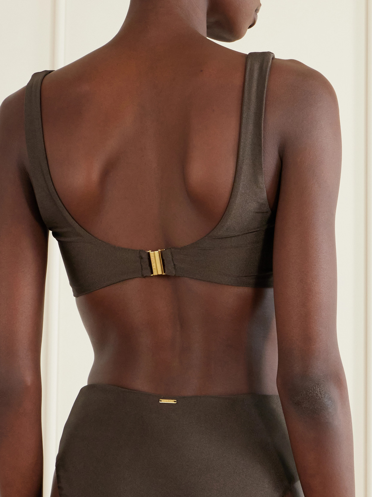 Simkhai Womens Chocolate Veyra Shell Stretch Bikini Top In Multi