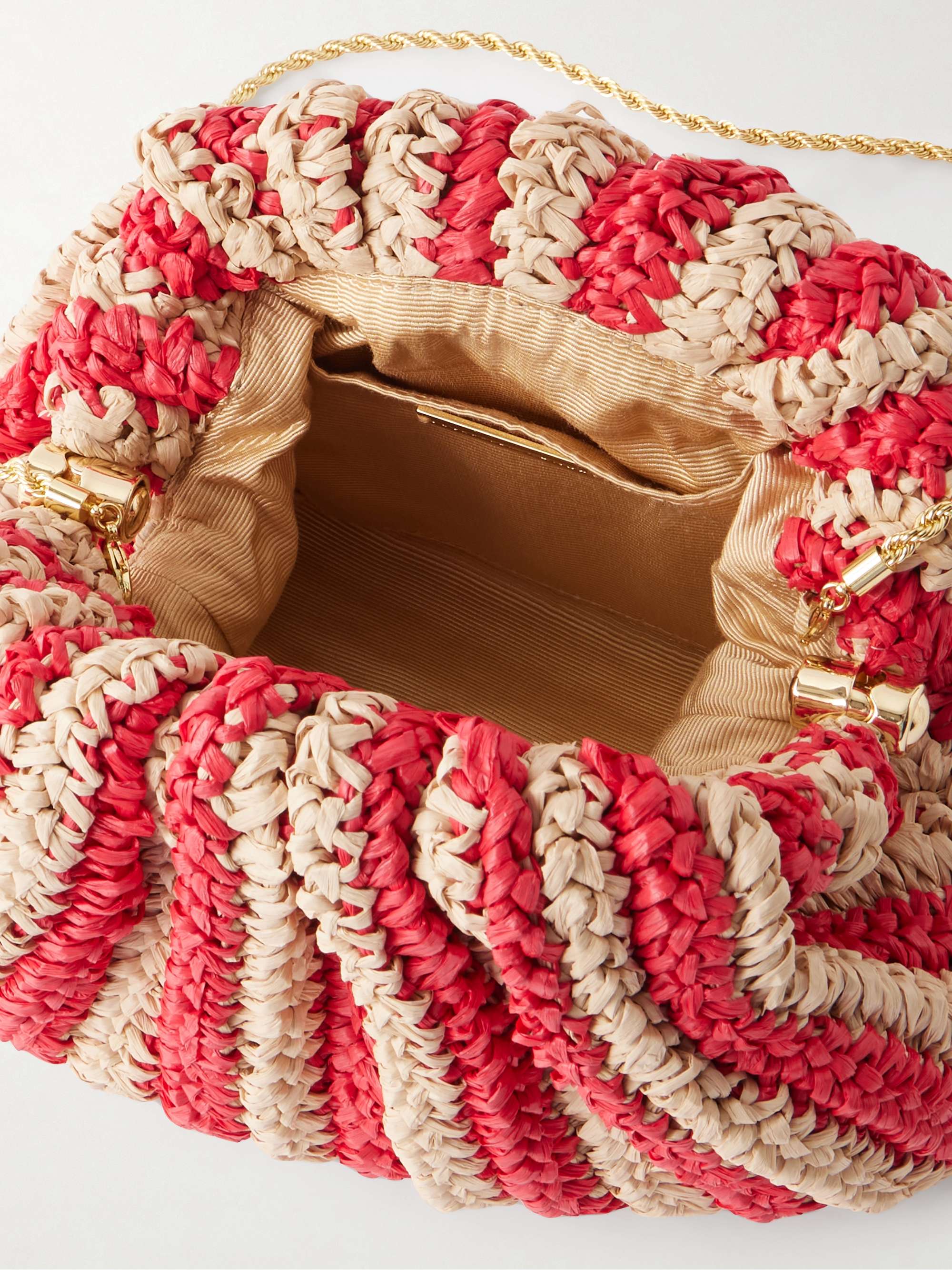 LOEFFLER RANDALL Bailey striped crocheted raffia clutch | NET-A-PORTER